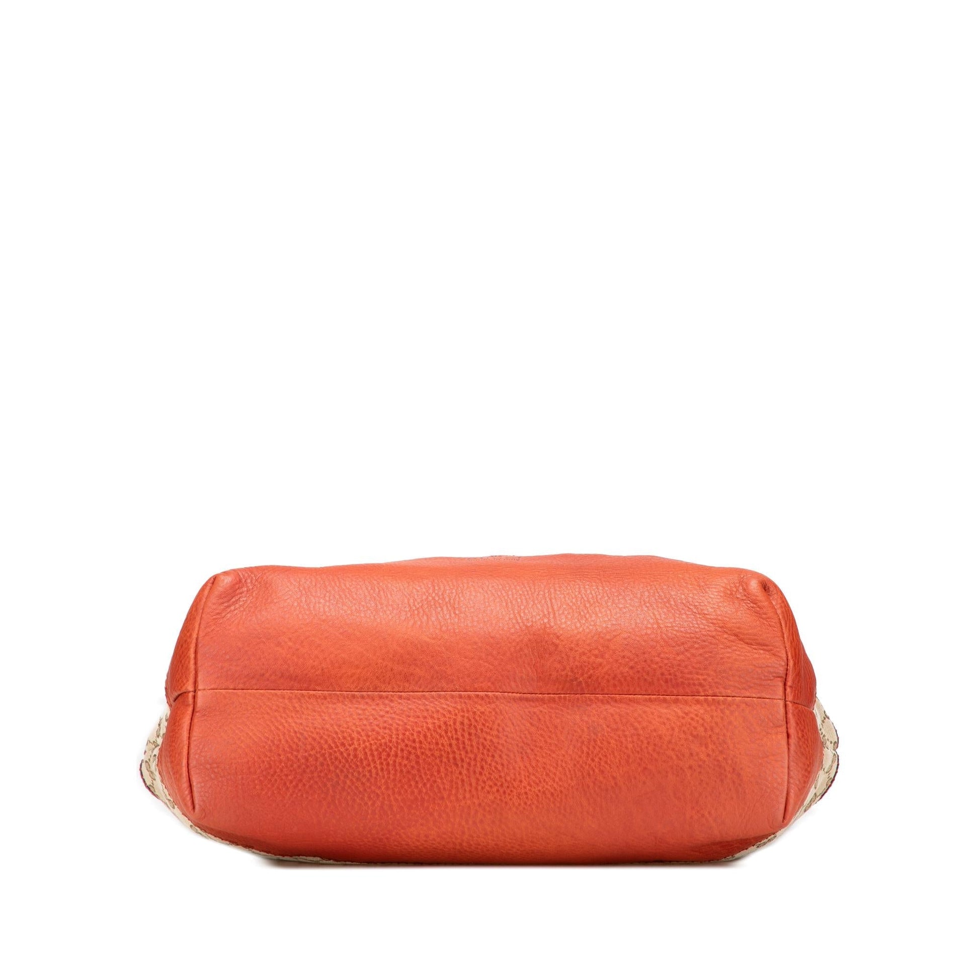 Gucci GG Laidback Crafty Canvas Calf Brown Orange Tote Bag