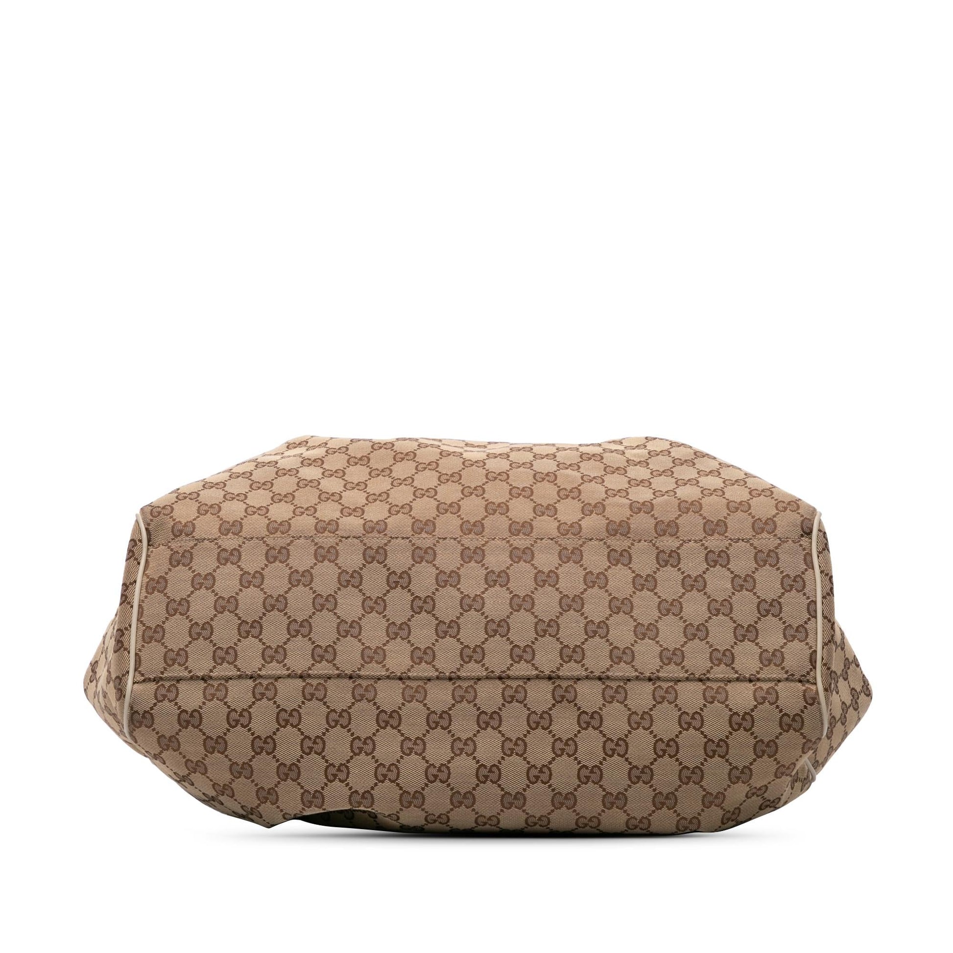 Gucci GG Sukey Canvas Calf White Brown Tote Bag Sukey Tote
