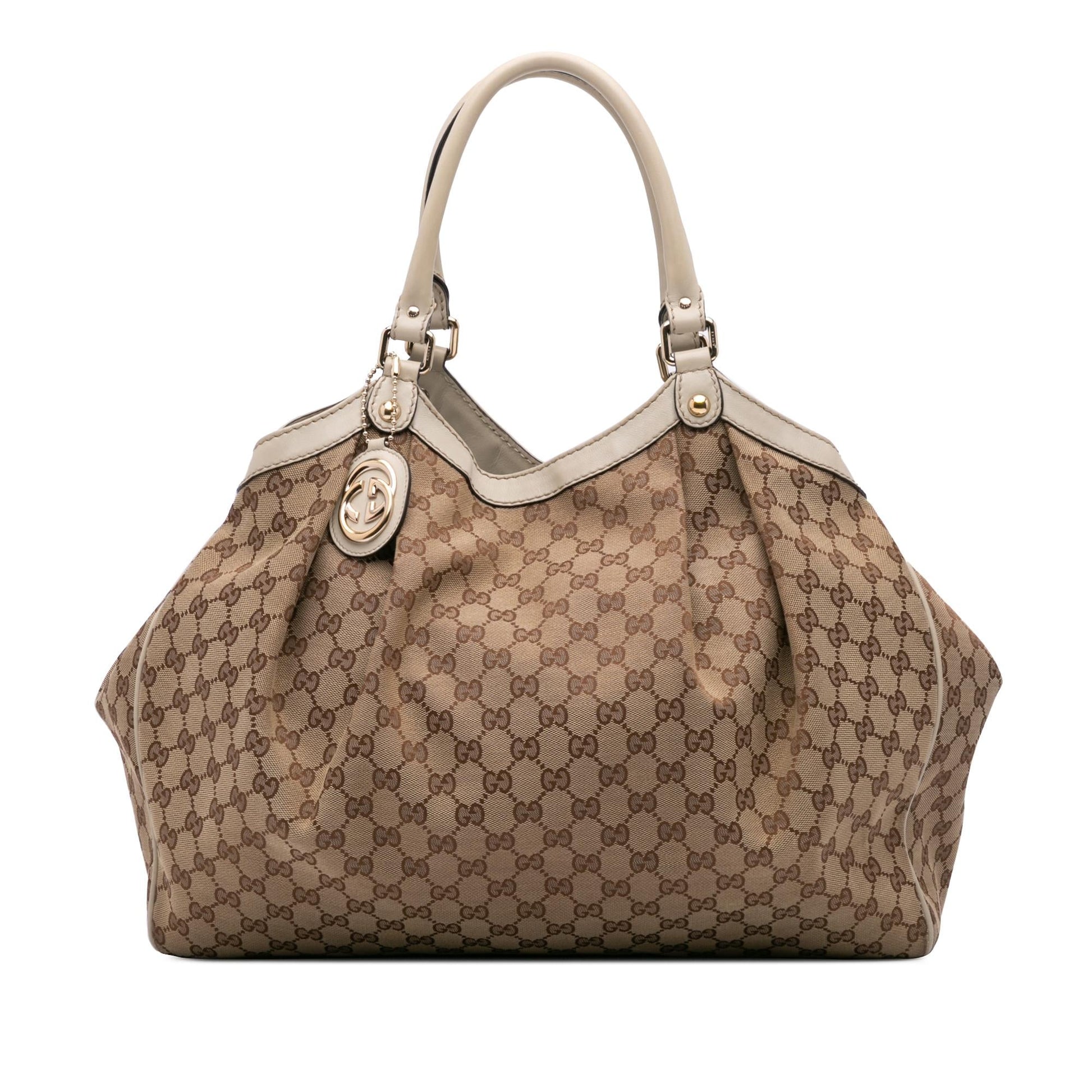 Gucci GG Sukey Canvas Calf White Brown Tote Bag Sukey Tote