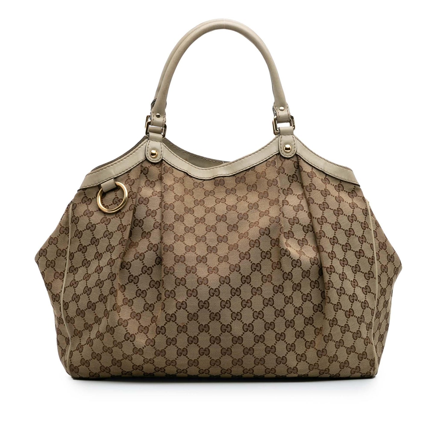 Gucci GG Sukey Canvas Calf White Brown Tote Bag Tote 1