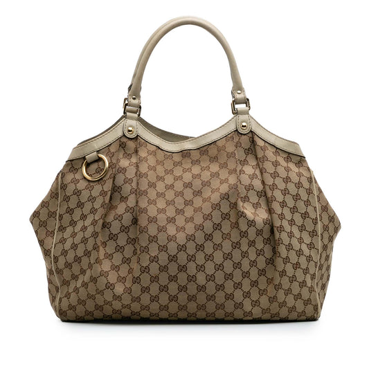 Gucci GG Sukey Canvas Calf White Brown Tote Bag Tote 1