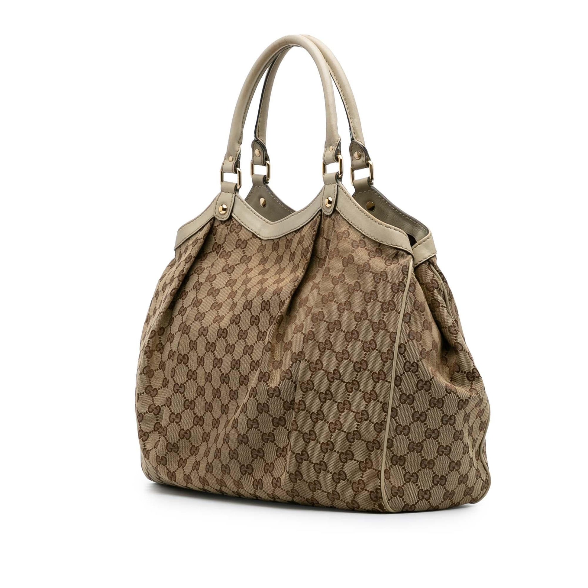 Gucci GG Sukey Canvas Calf White Brown Tote Bag Tote 1