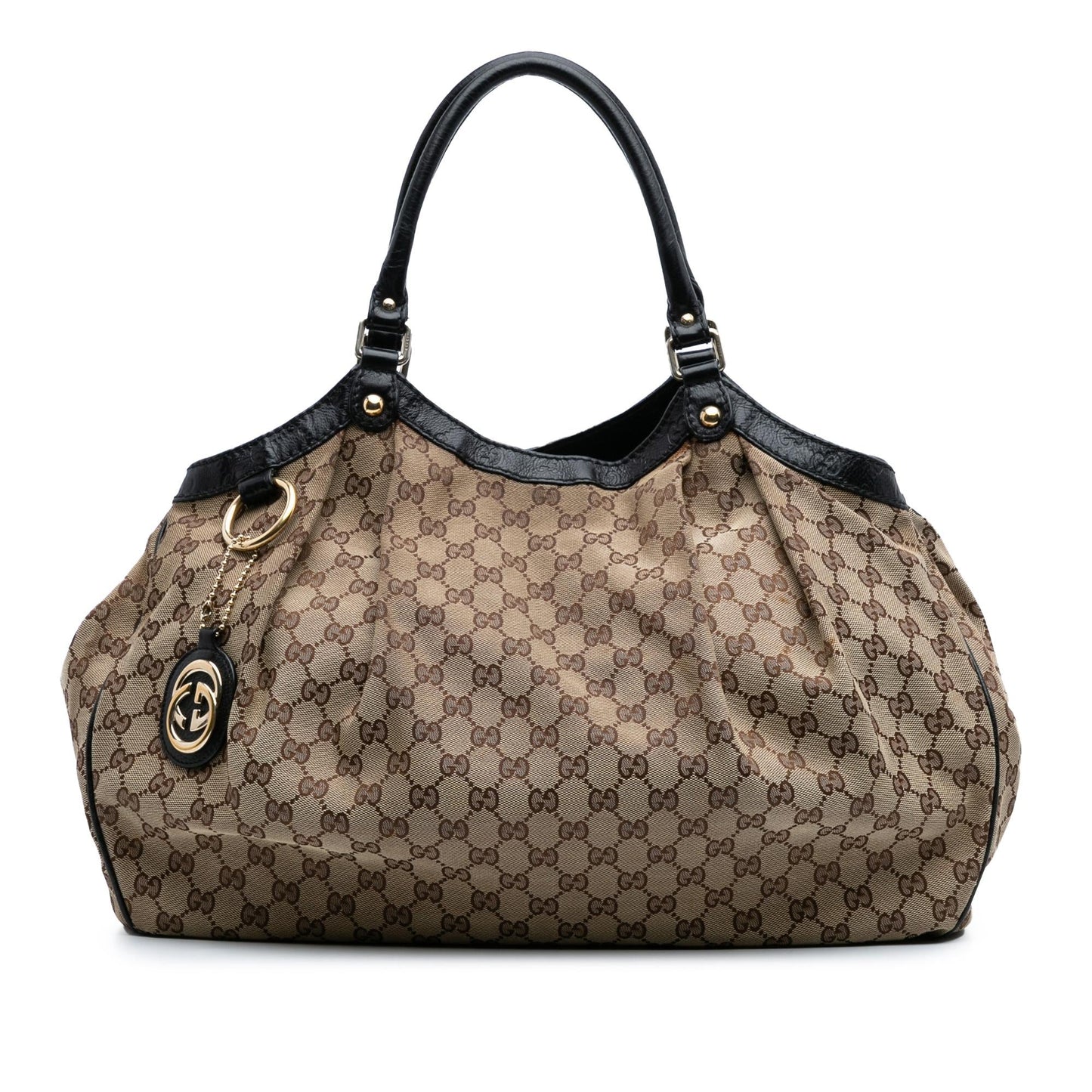 Gucci GG Sukey Canvas Calf Black Brown Tote Bag