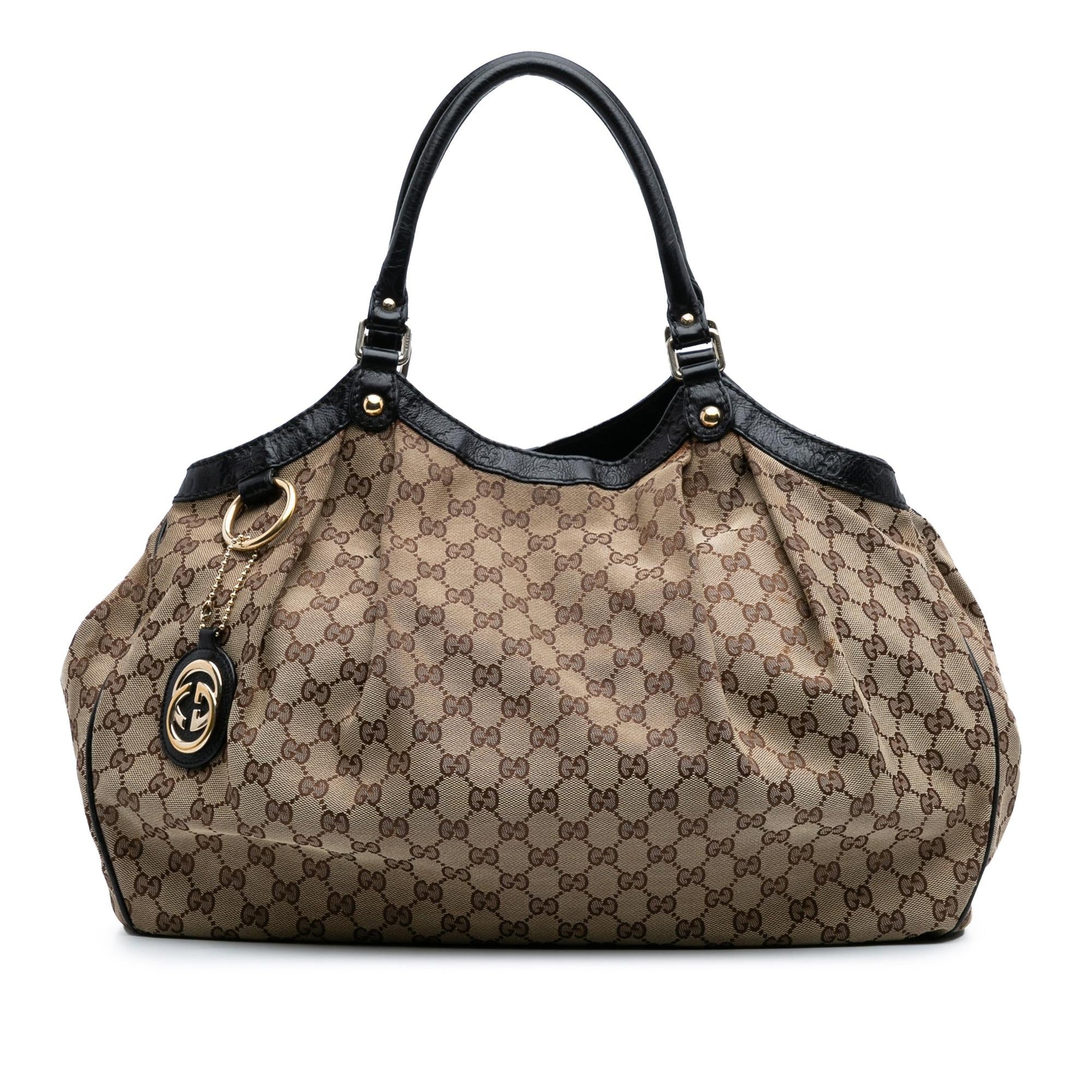 Gucci GG Sukey Canvas Calf Black Brown Tote Bag