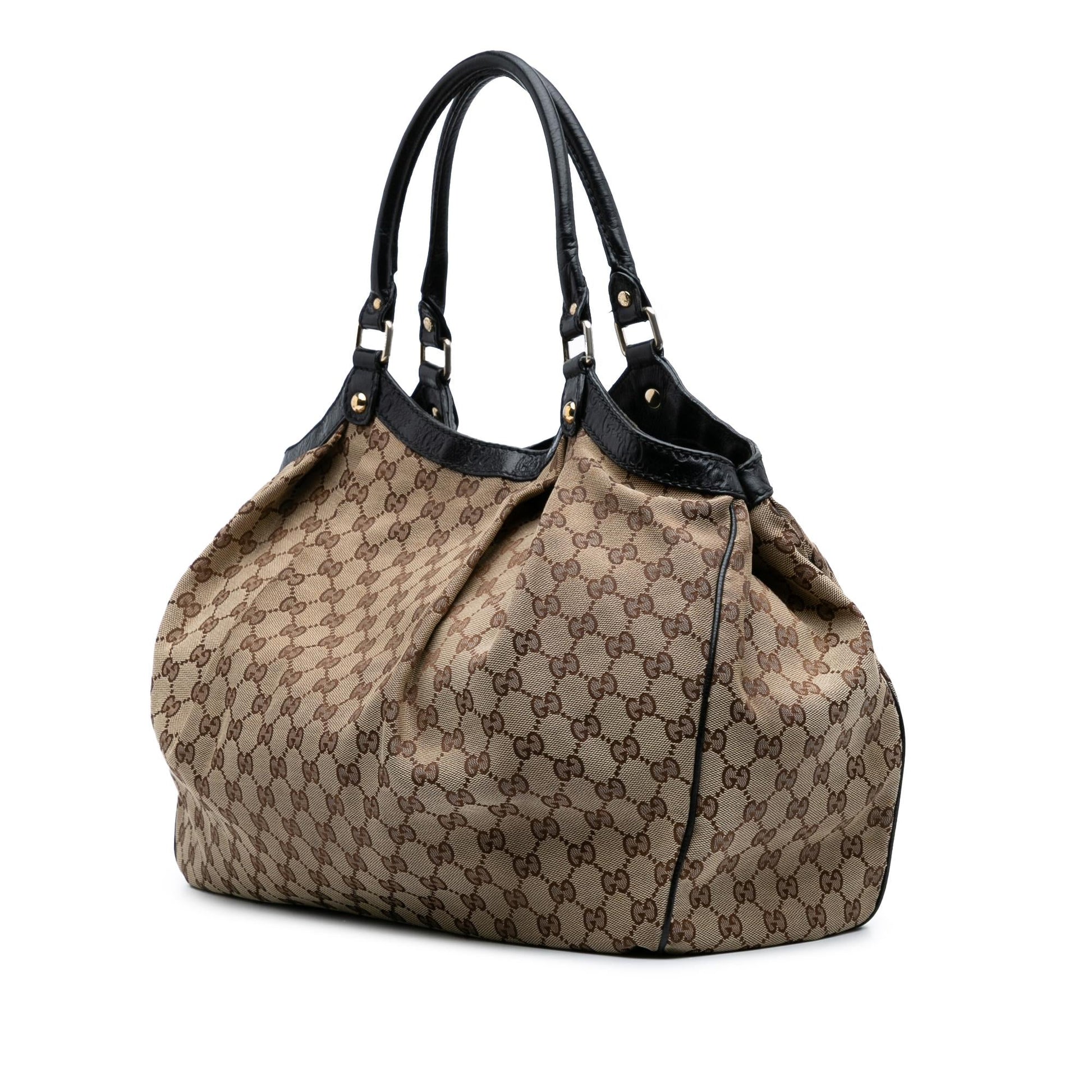 Gucci GG Sukey Canvas Calf Black Brown Tote Bag