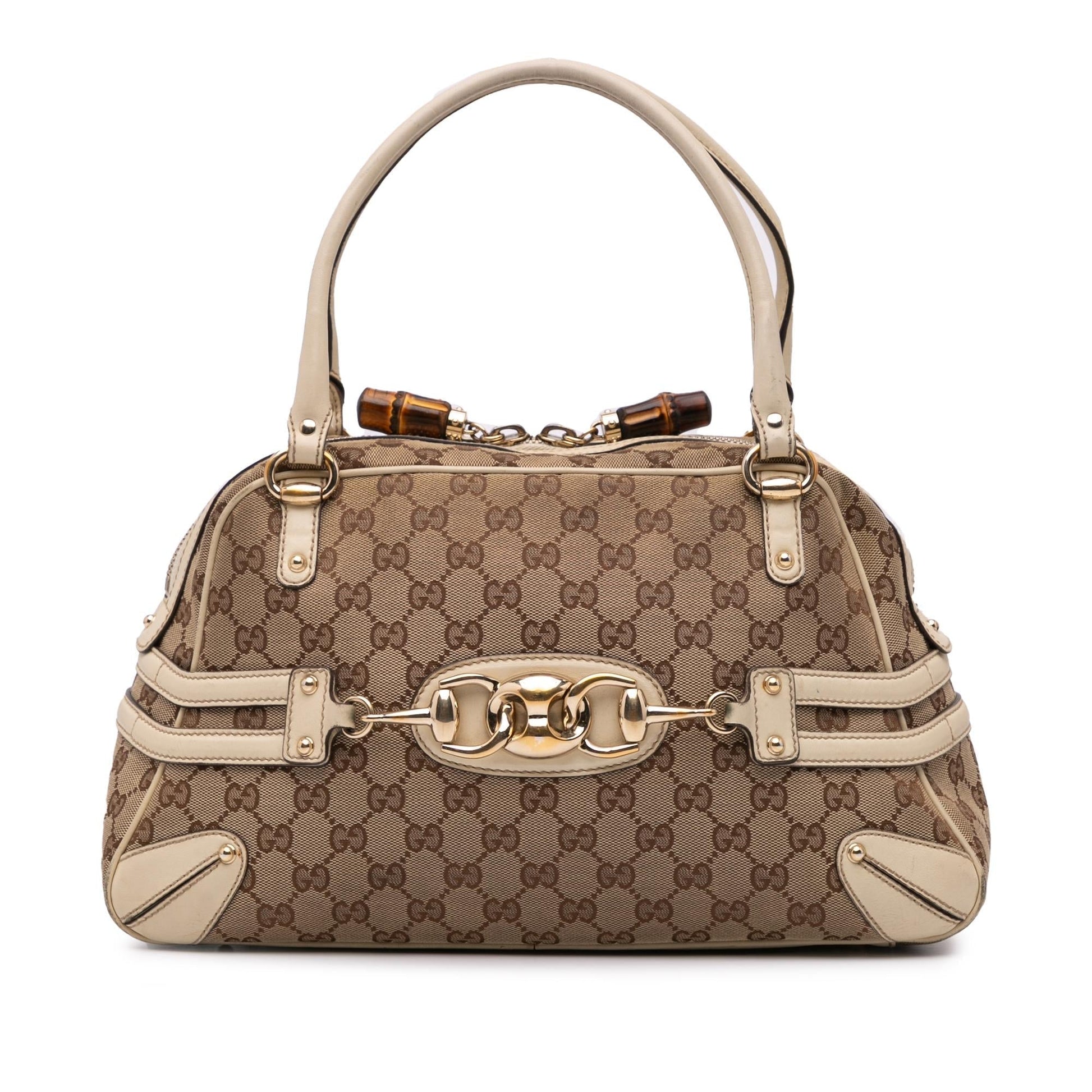 Gucci GG Wave Canvas Calf White Brown Satchel Bag