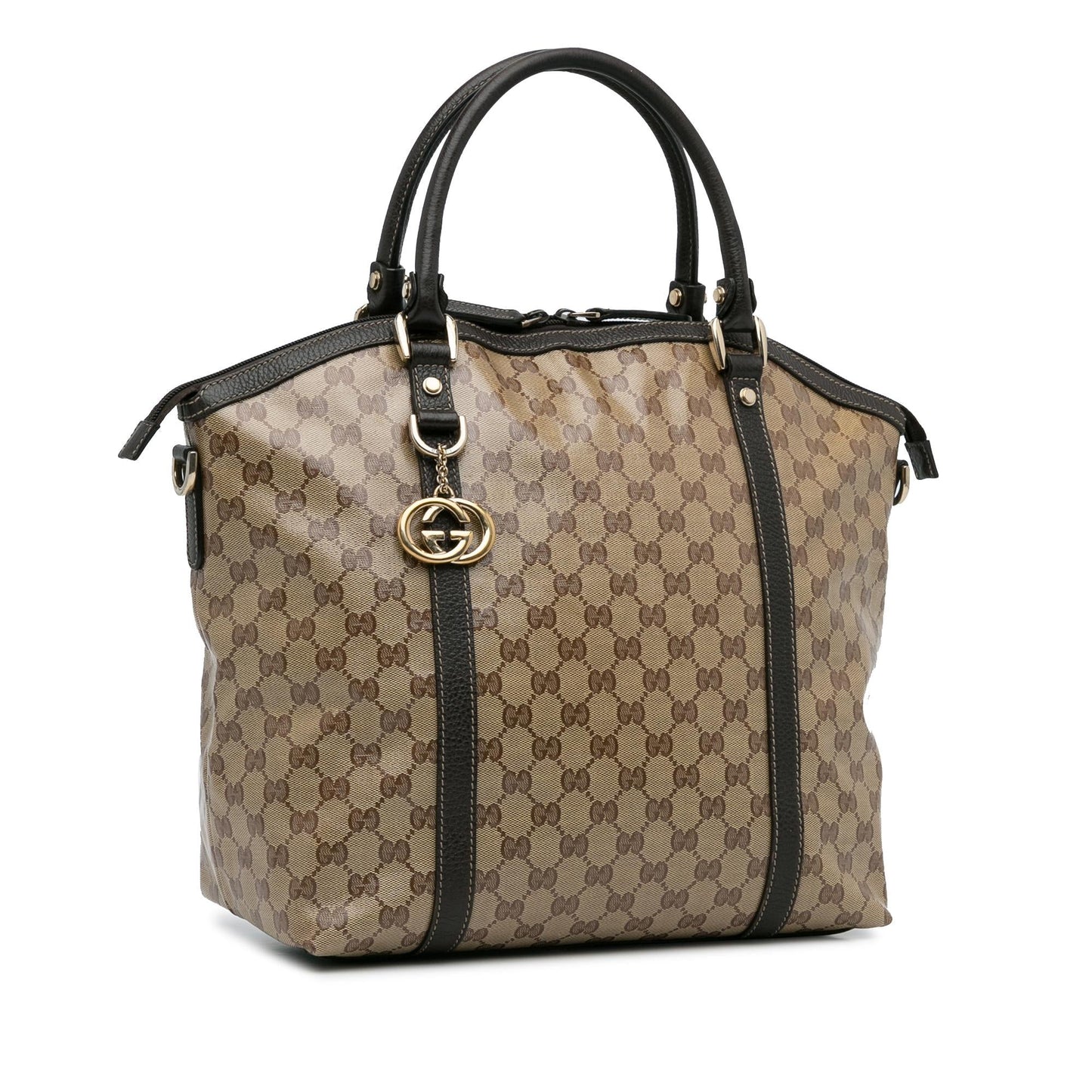 Gucci GG Crystal Charm Dome SHG-CTXgW8 Canvas Calf Brown Large Satchel Bag