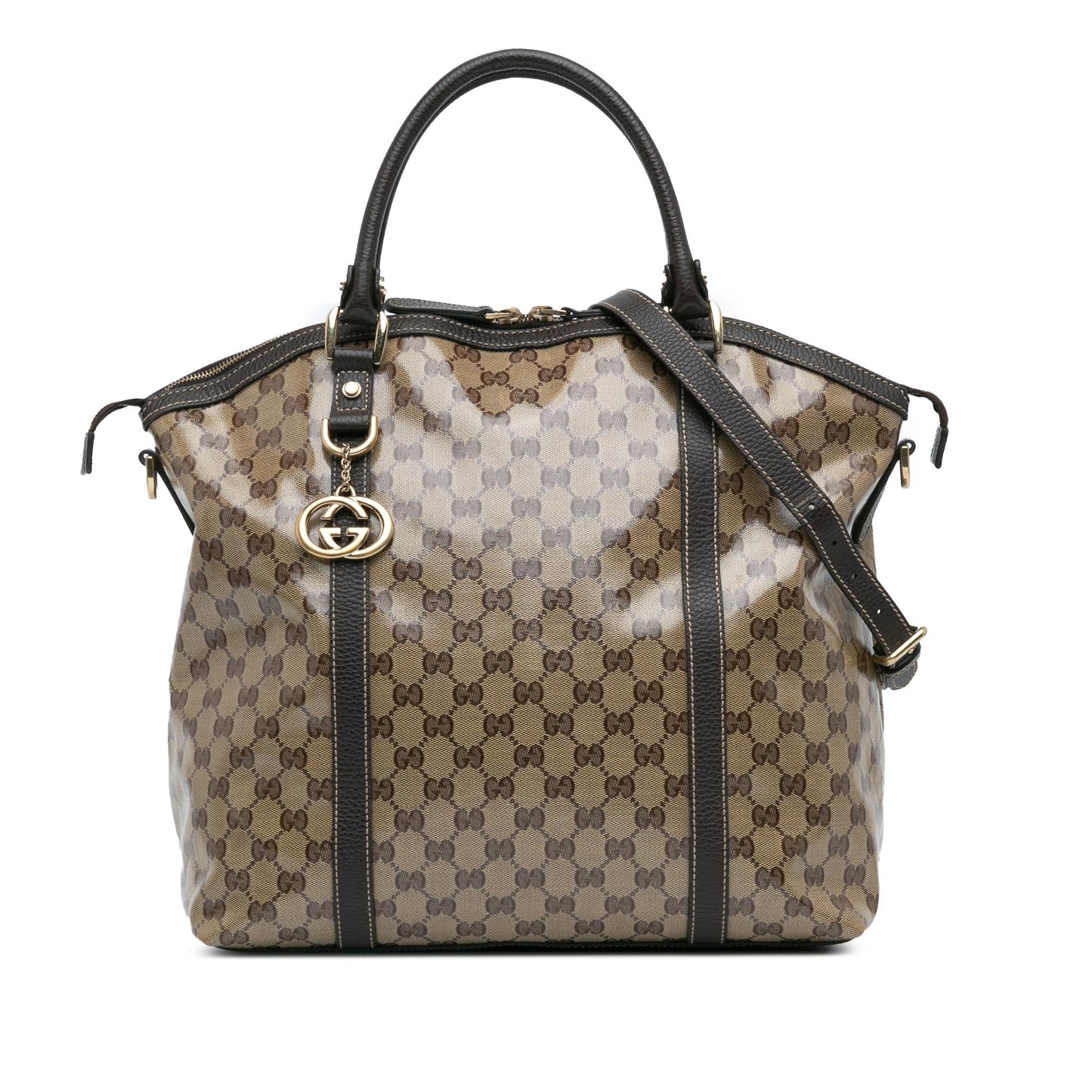 Gucci GG Crystal Charm Dome SHG-B8IvaG Canvas Calf Brown Large Satchel Bag
