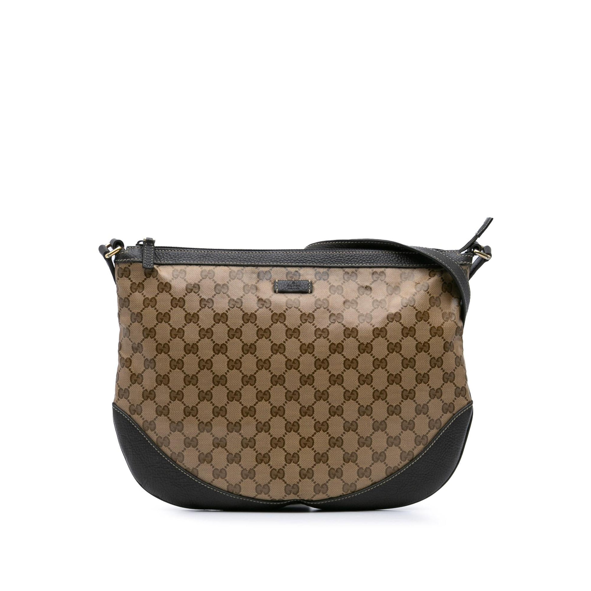 Gucci GG Crystal Half Moon Canvas Brown Large Shoulder Bag Hobo 1