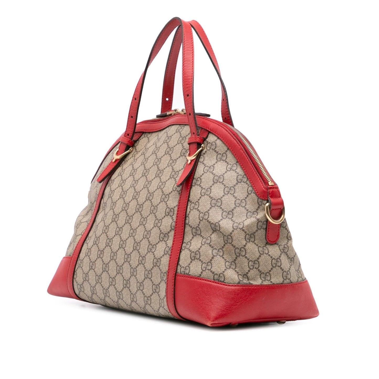Gucci GG Supreme Nice Dome Canvas Calf Brown Red Satchel Bag