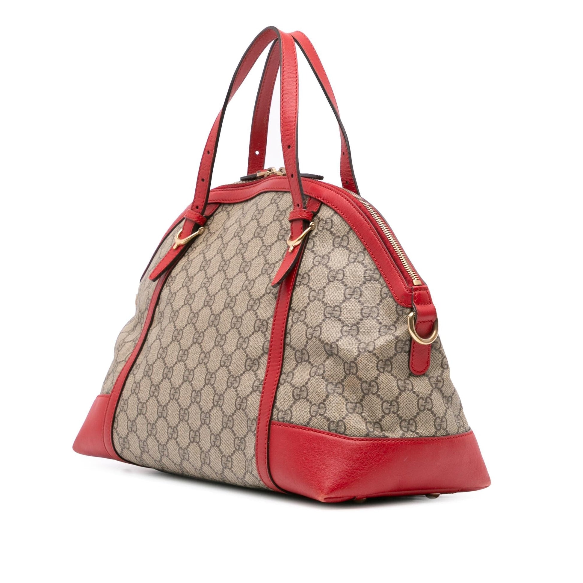 Gucci GG Supreme Nice Dome Canvas Calf Brown Red Satchel Bag