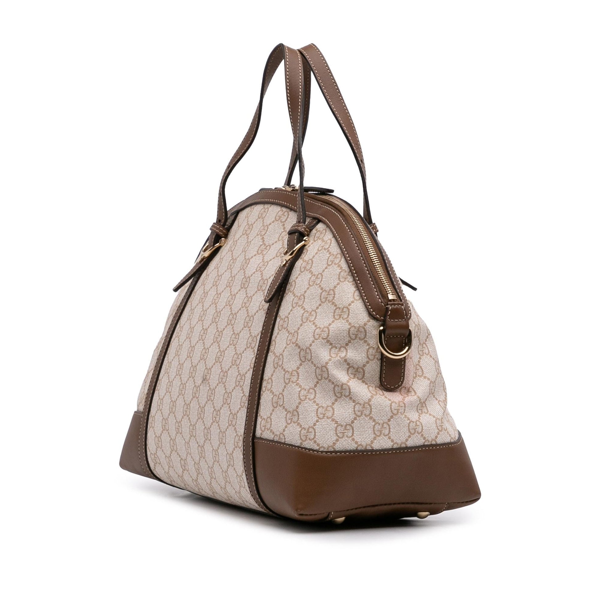 Gucci GG Supreme Nice Dome Canvas Calf Brown Large Satchel Bag