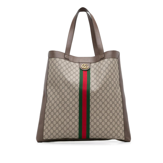 Gucci GG Supreme Ophidia SHG-PkvmIL Canvas Calf Brown Large Tote Bag