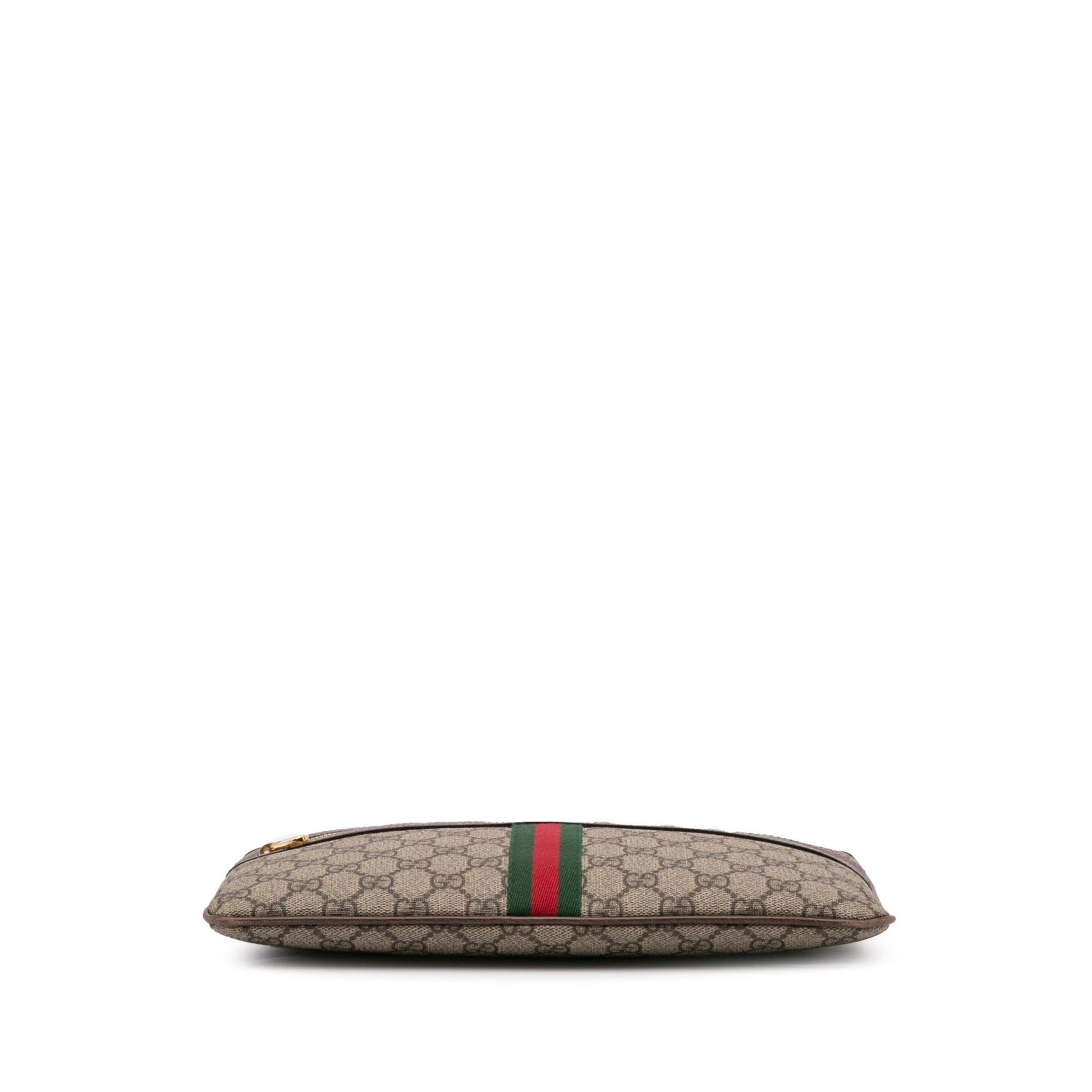 Gucci GG Supreme Ophidia Web Canvas Calf Brown Large Clutch Bag Web Clutch