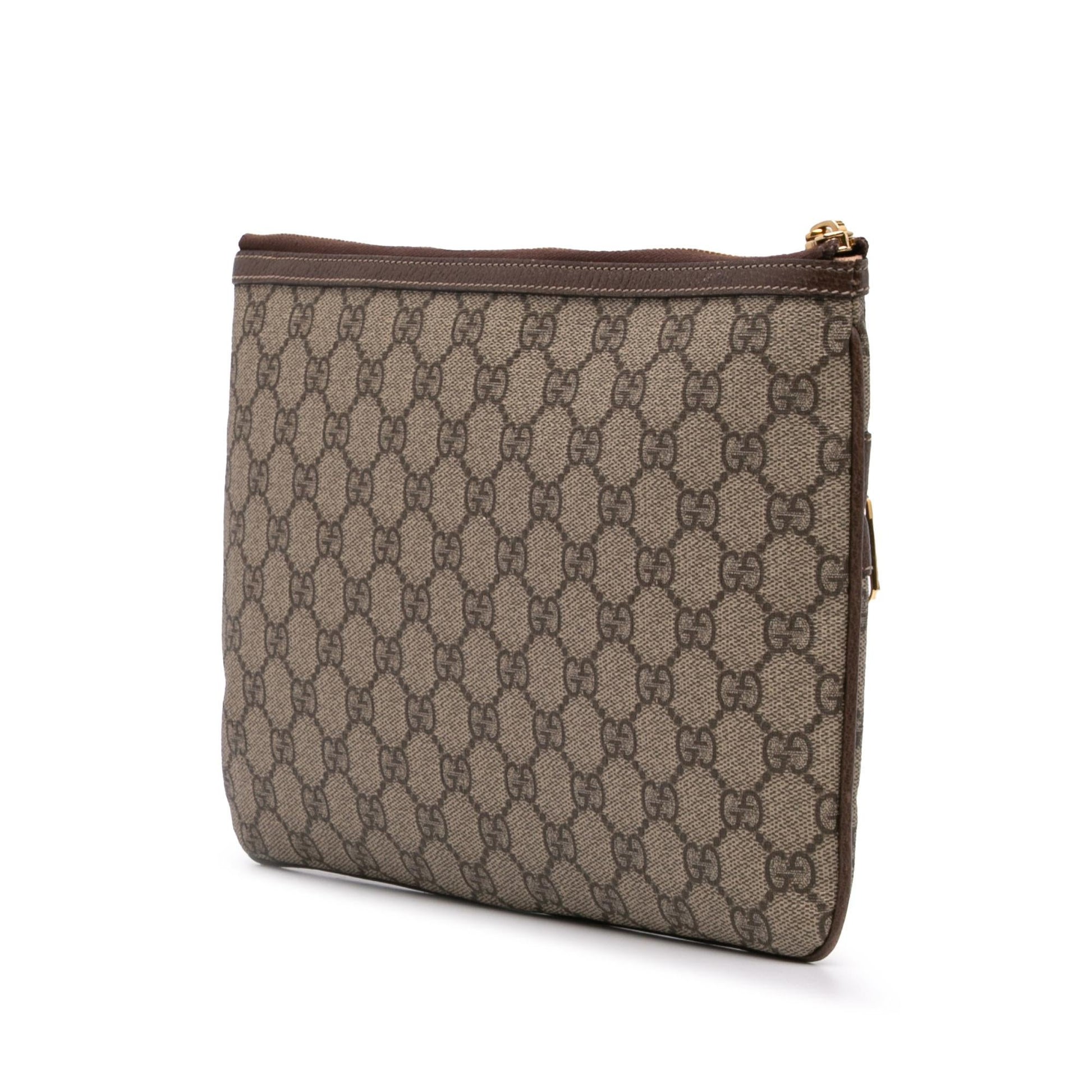 Gucci GG Supreme Ophidia Web Canvas Calf Brown Large Clutch Bag