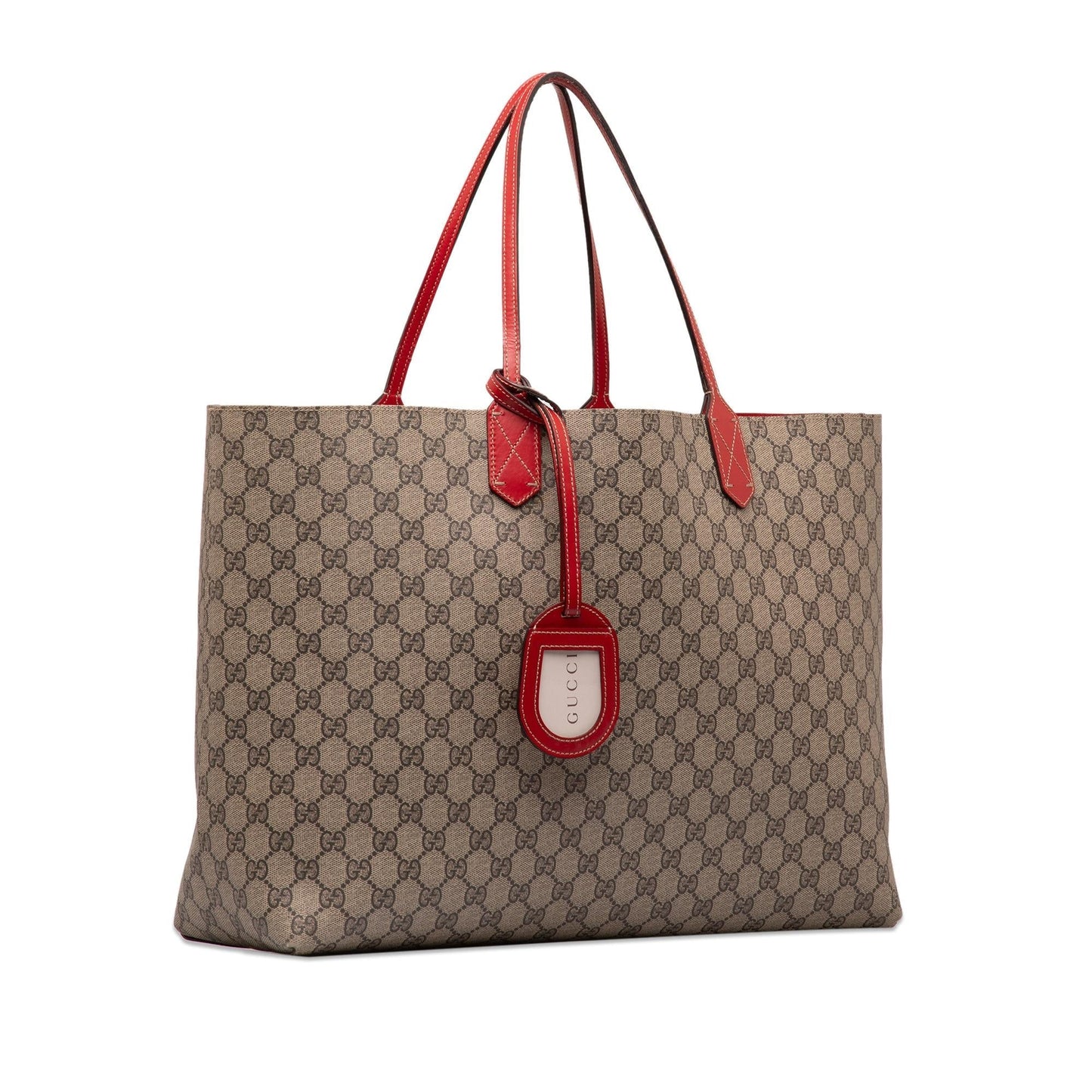 Gucci GG Supreme Reversible SHG-29EwsC Canvas Calf Brown Red Tote Bag