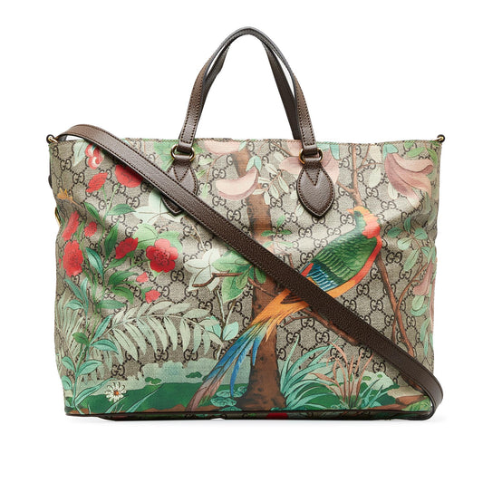 Gucci GG Supreme Tian Soft Convertible Canvas Brown Large Tote Bag
