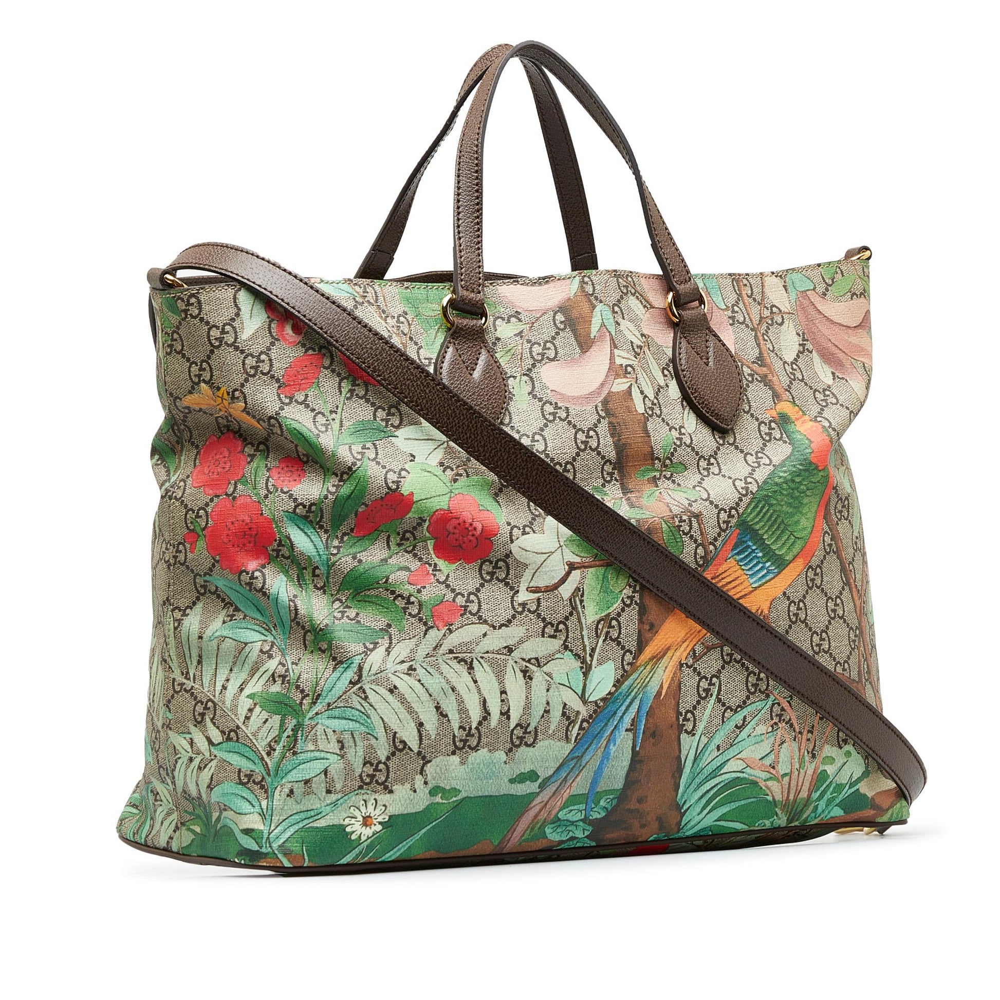 Gucci GG Supreme Tian Soft Convertible Canvas Brown Large Tote Bag