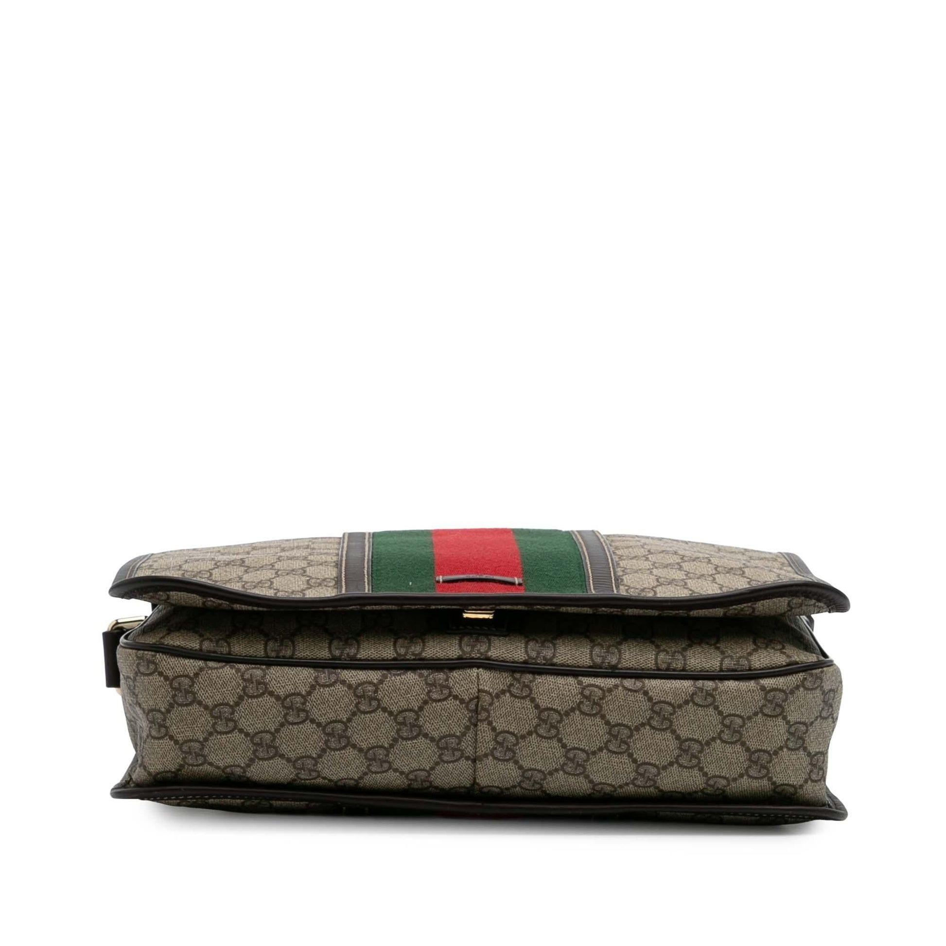 Gucci GG Supreme Web Messenger Canvas Brown Large Flap Crossbody Bag