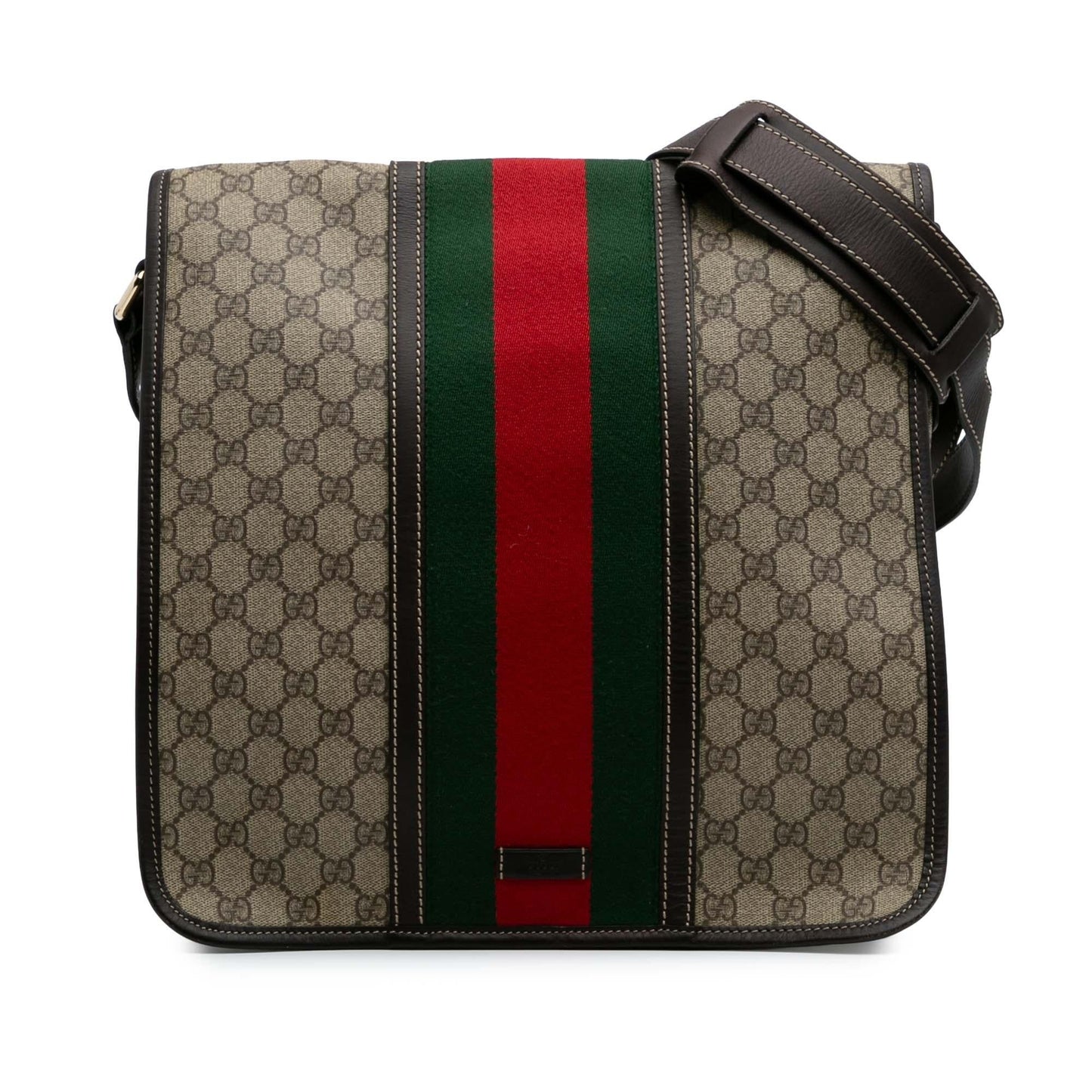 Gucci GG Supreme Web Messenger Canvas Brown Large Flap Crossbody Bag