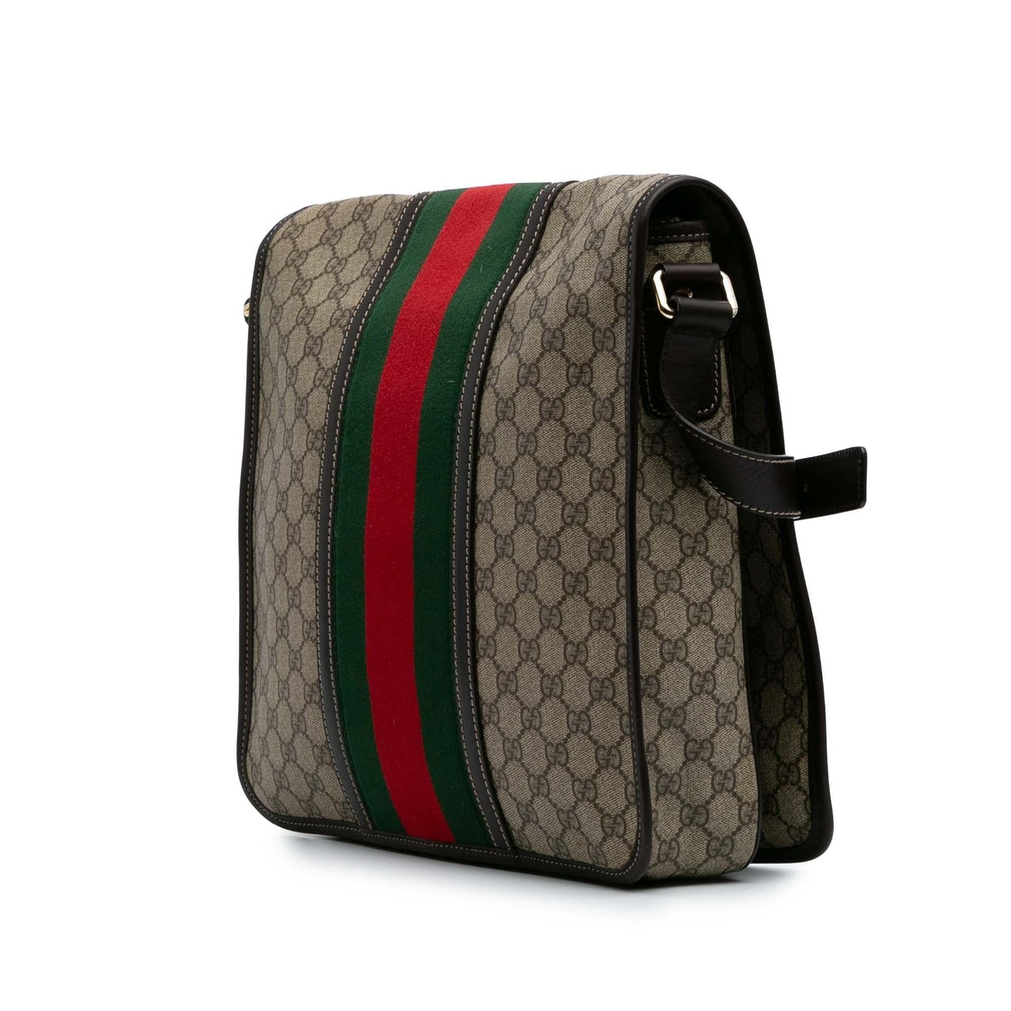 Gucci GG Supreme Web Messenger Canvas Brown Large Flap Crossbody Bag