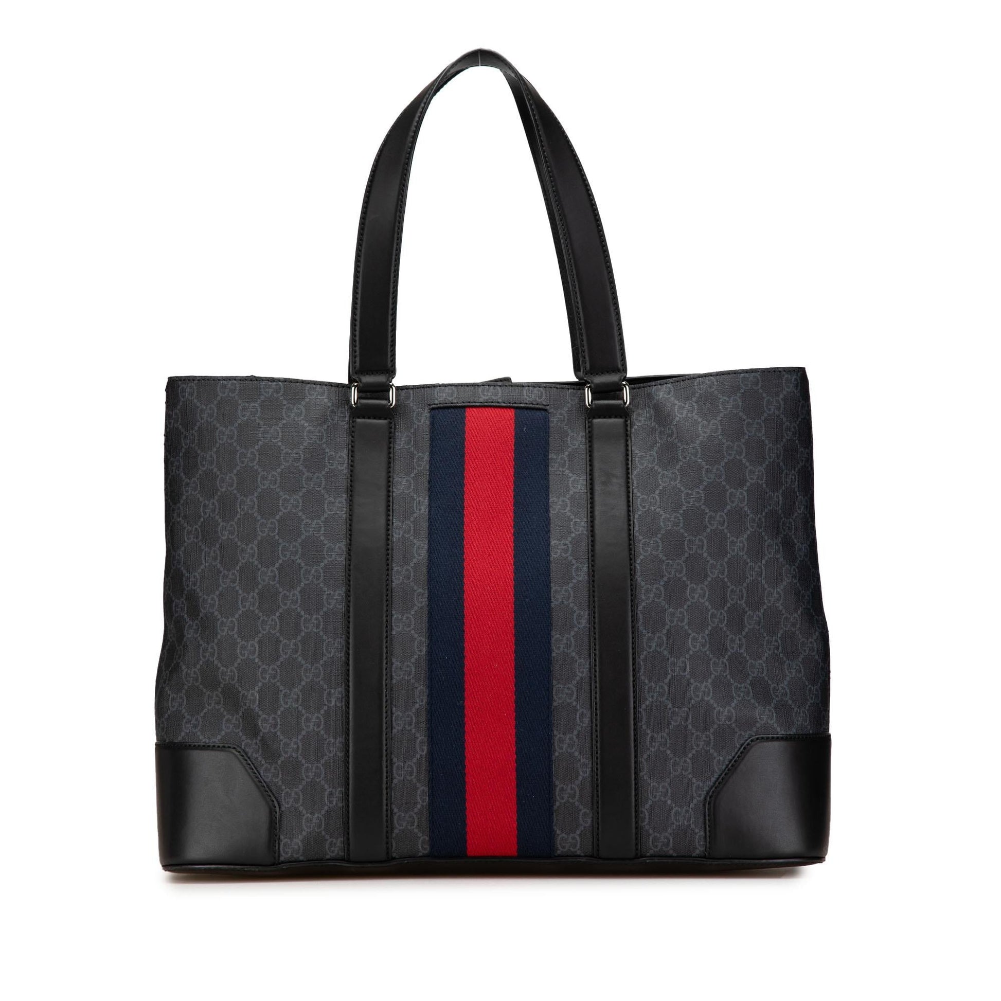 Gucci GG Supreme Web Canvas Calf Black Large Tote Bag