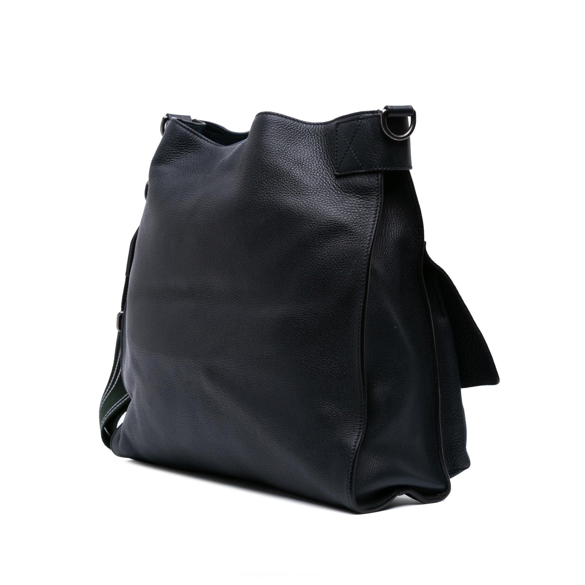 Gucci Bamboo Double Pocket Messenger Leather Large Shoulder Bag