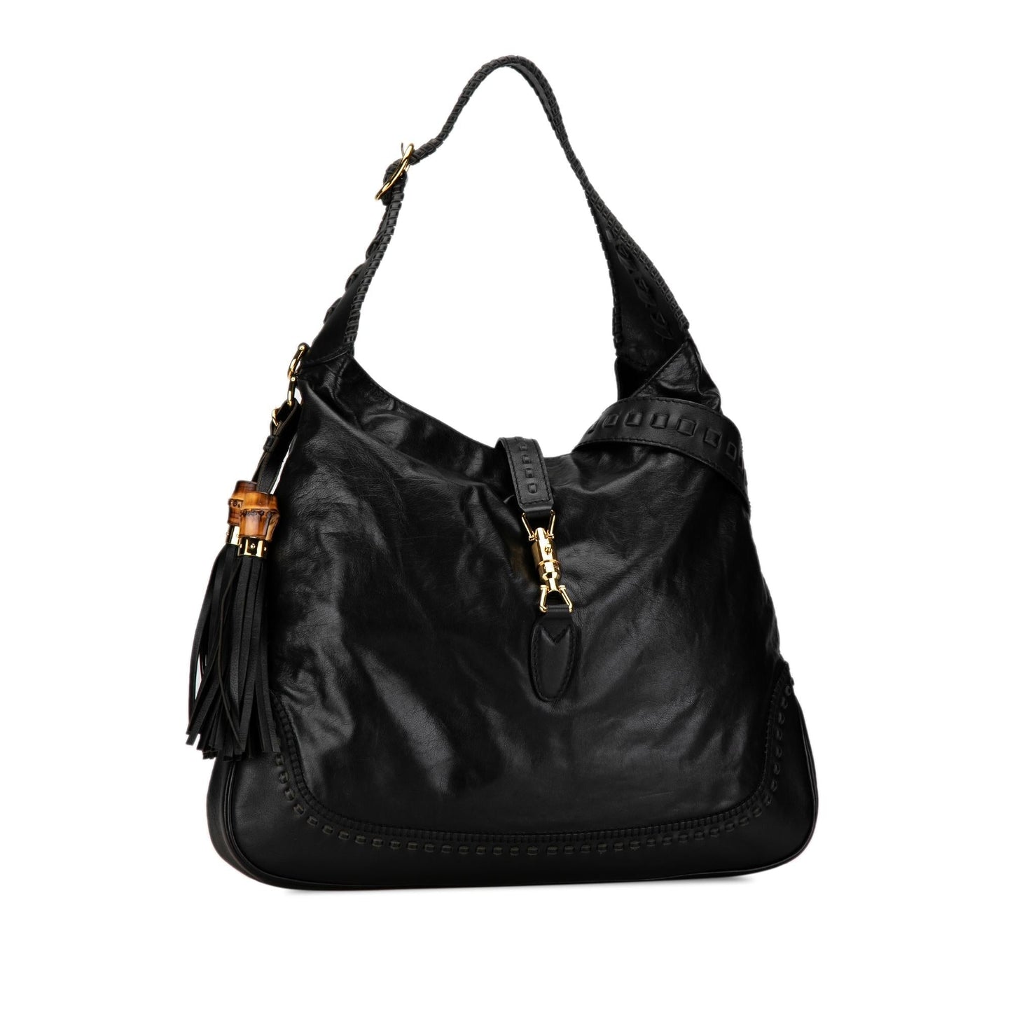 Gucci New Jackie SHG-IPKUWc Leather Calf Black Large Satchel Bag
