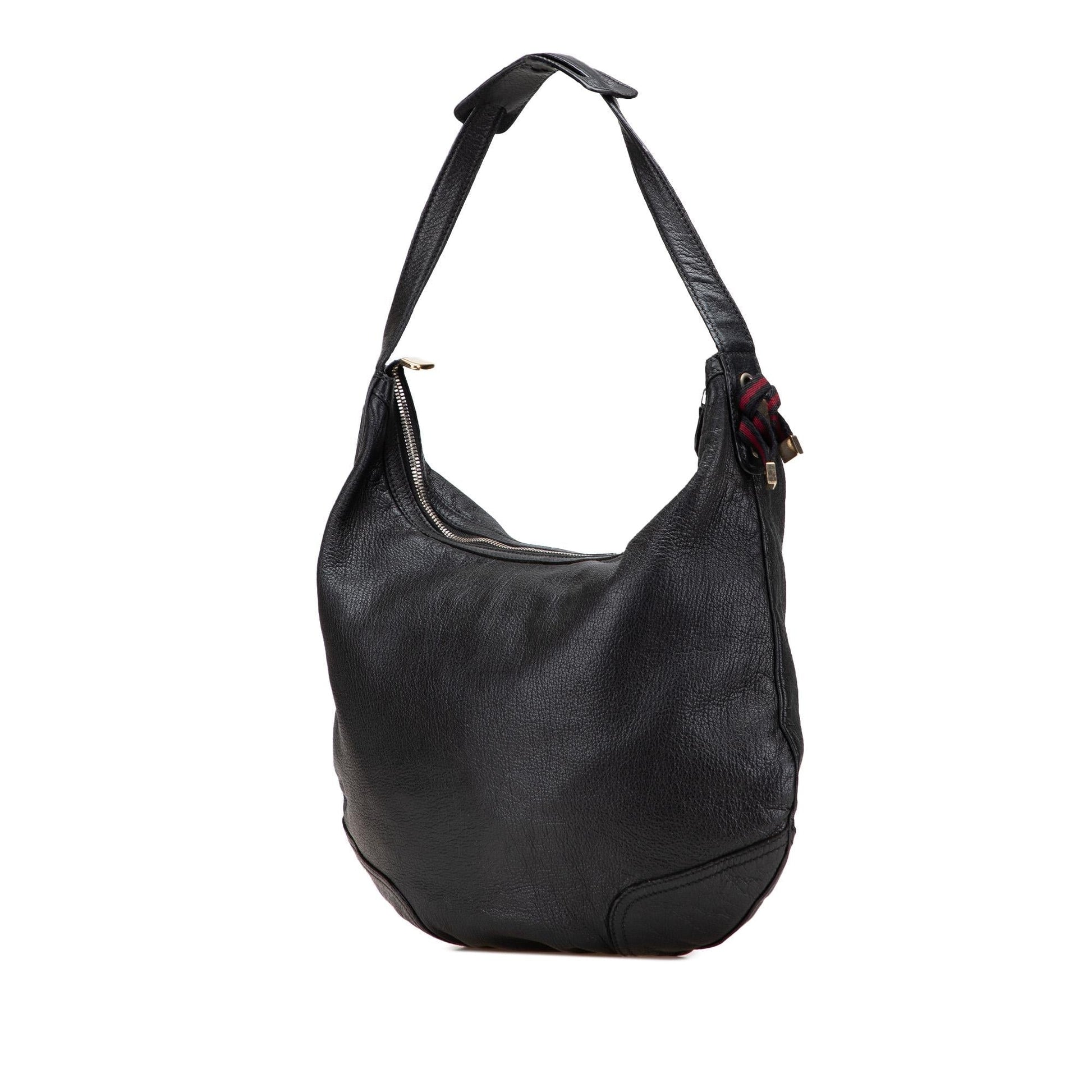 Gucci Web Princy Leather Calf Black Large Shoulder Bag