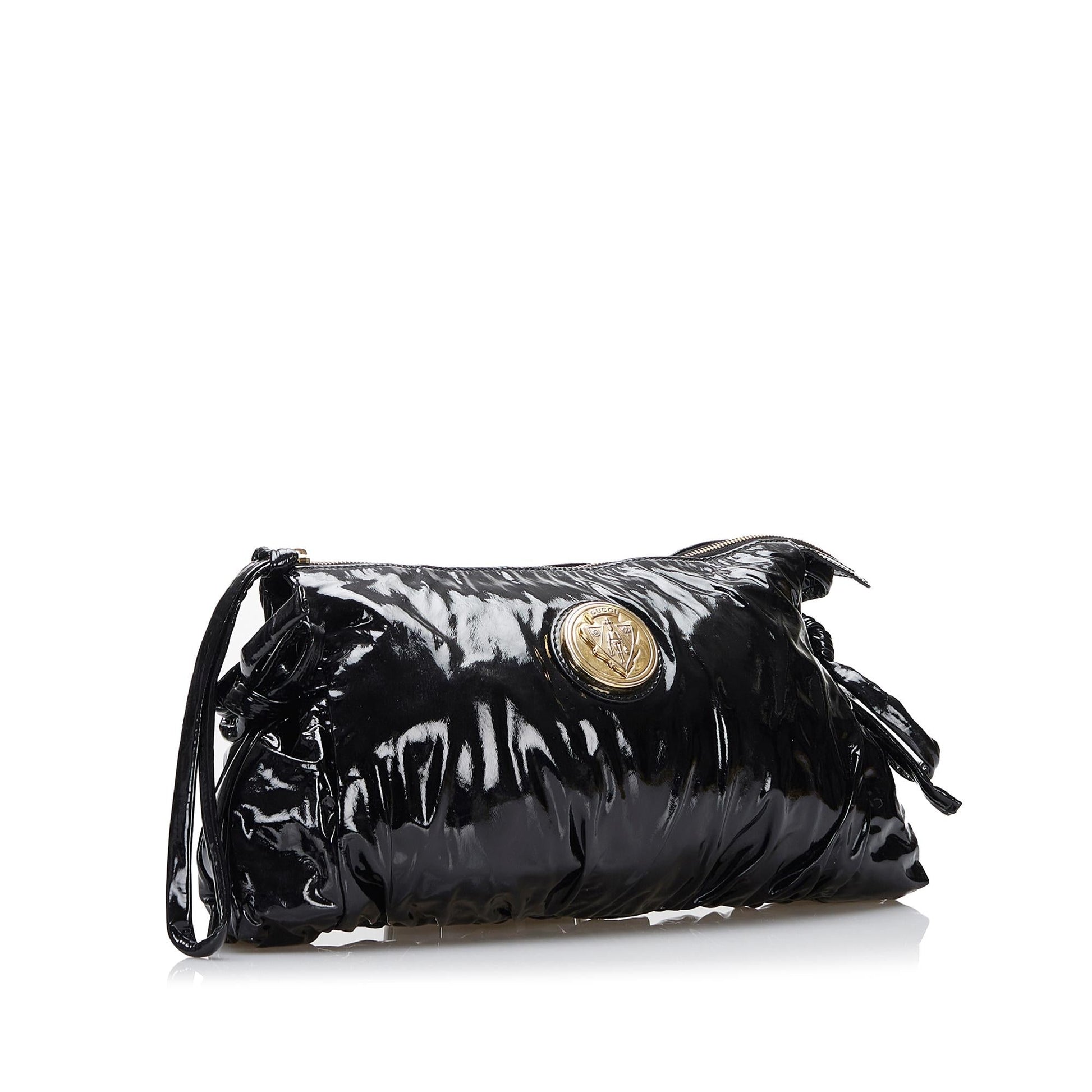 Gucci Hysteria SHG-uAOERL Leather Patent Black Large Clutch Bag