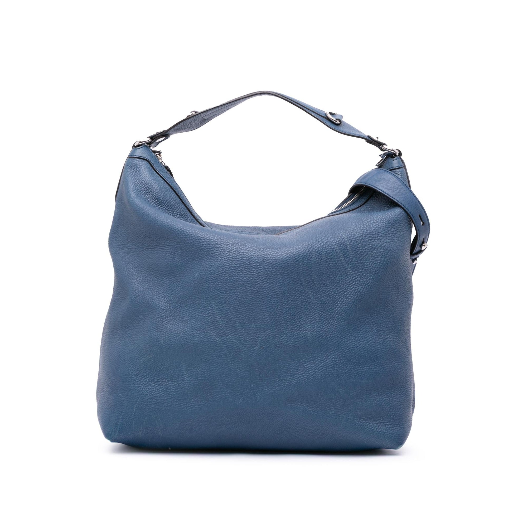 Gucci Pebbled Icon Bit Calf Calfskin Blue Large Satchel Bag Bit Hobo