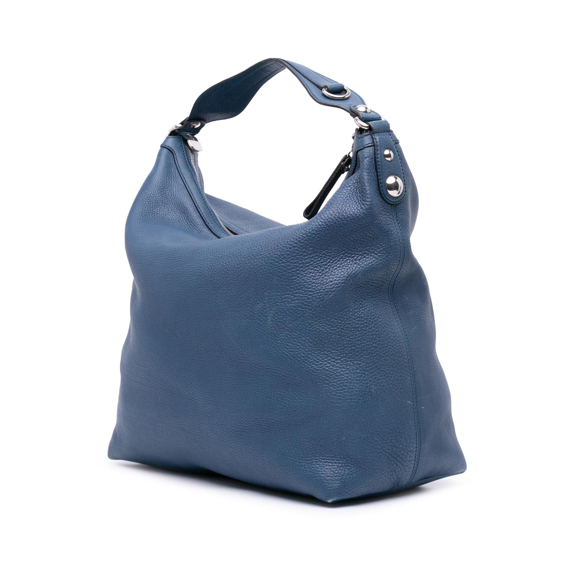 Gucci Pebbled Icon Bit Calf Calfskin Blue Large Satchel Bag