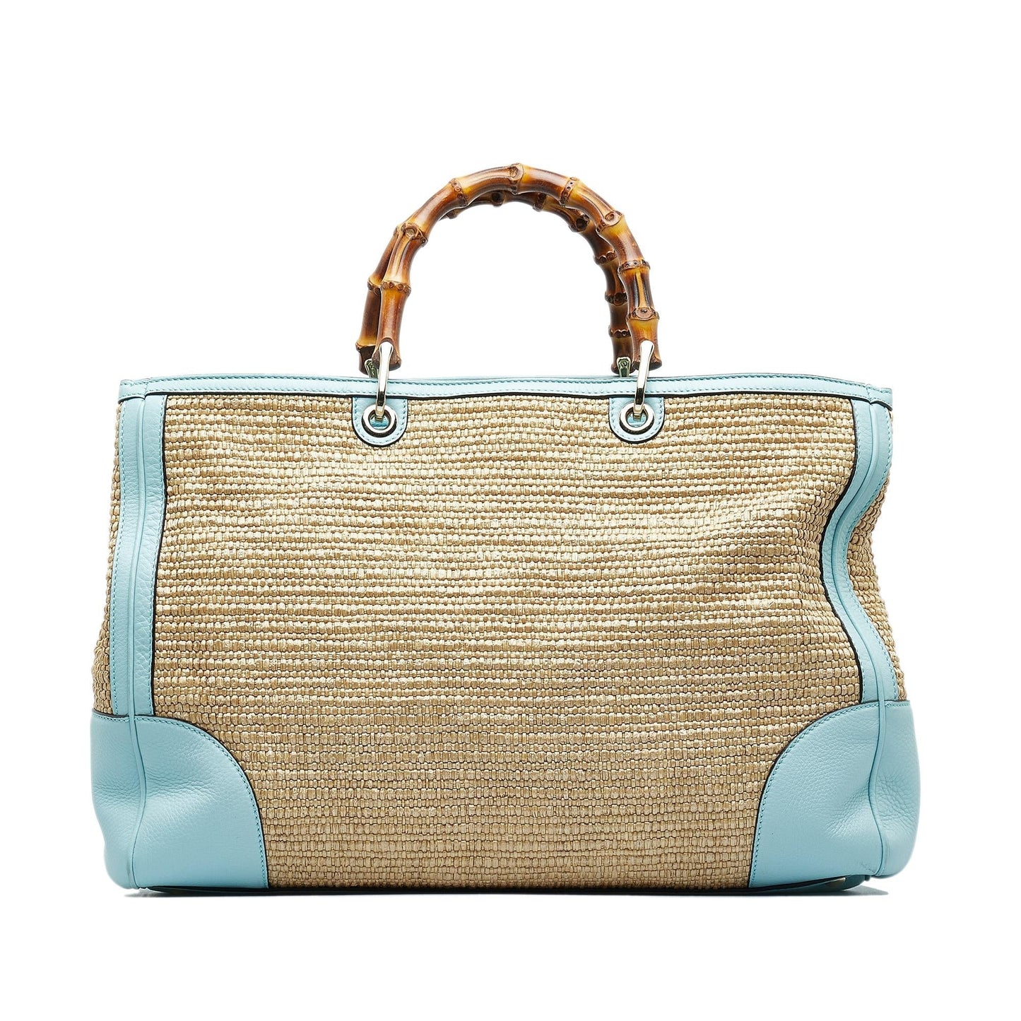 Gucci Bamboo Shopper SHG-wkXCkH Raffia Calf Brown Blue Satchel Bag
