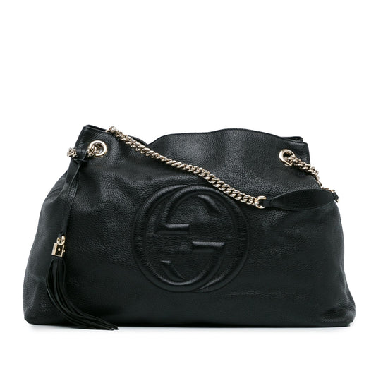 Gucci Soho SHG-F1X59X Calf Black Large Chain Tote Bag
