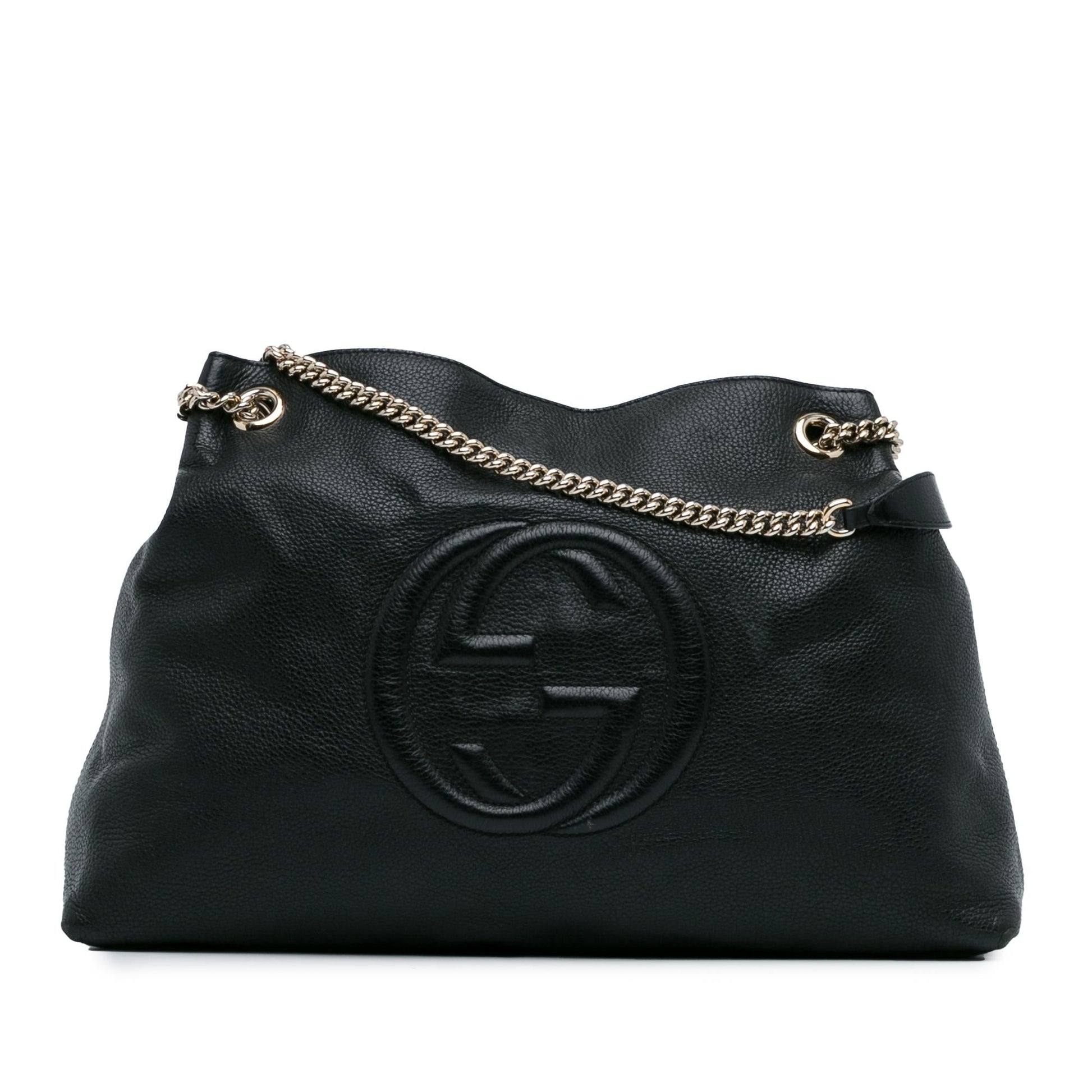 Gucci Soho SHG-F1X59X Calf Black Large Chain Tote Bag