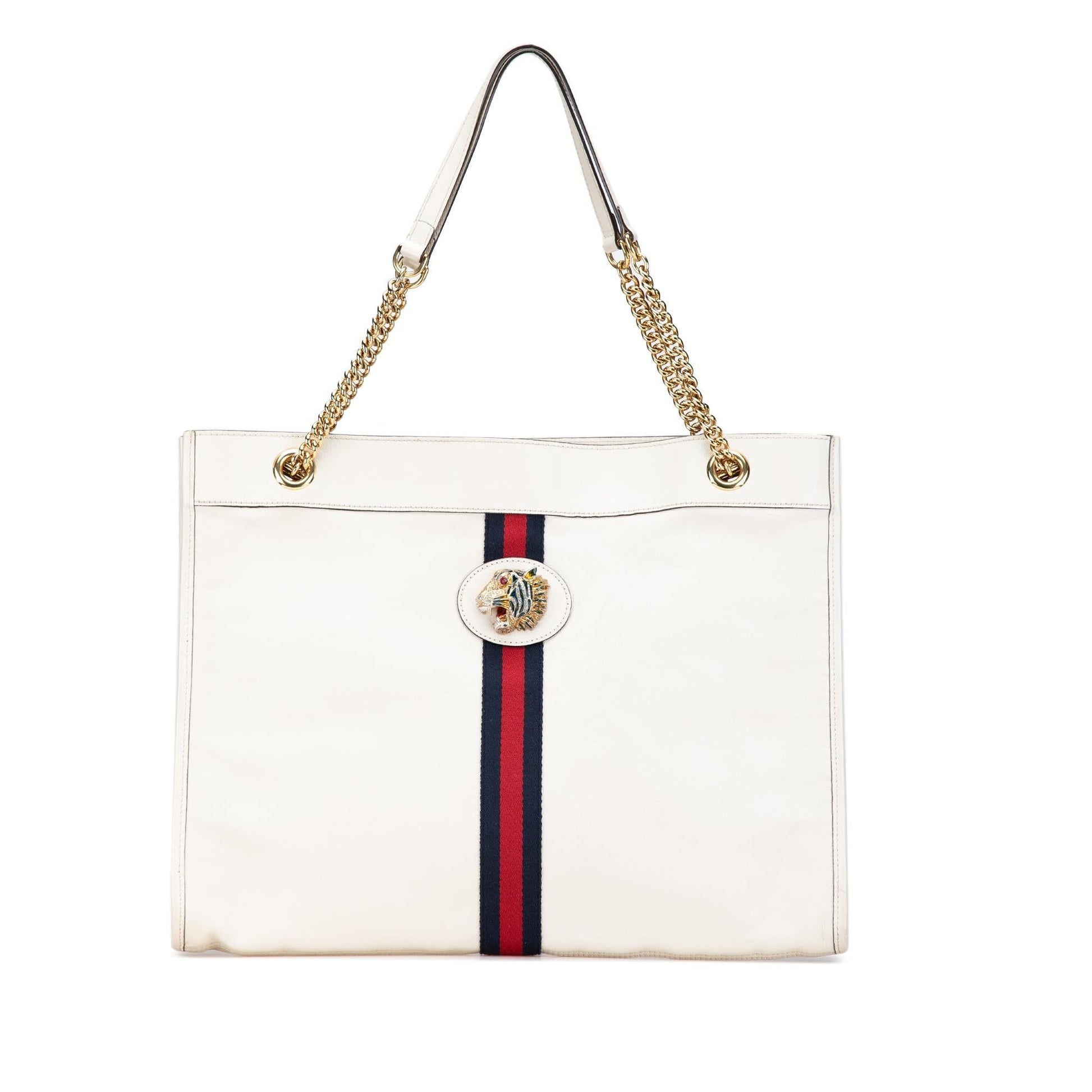 Gucci Web Rajah Leather Calf White Large Tote Bag Rajah Tote