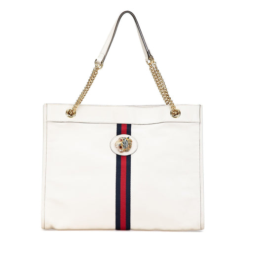 Gucci Web Rajah Leather Calf White Large Tote Bag Rajah Tote