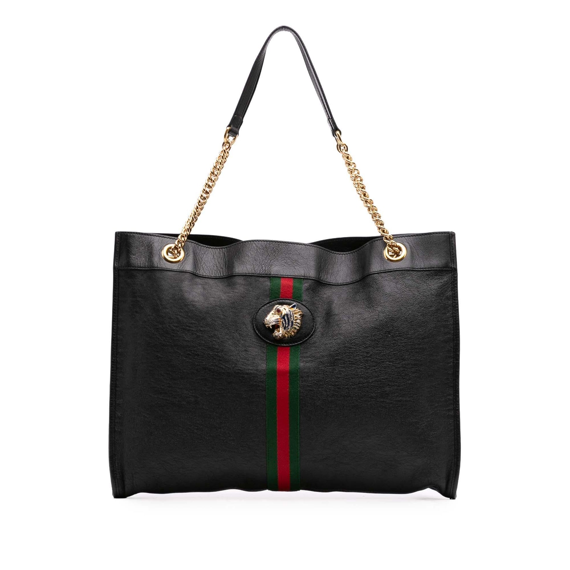 Gucci Web Rajah Leather Calf Black Large Tote Bag
