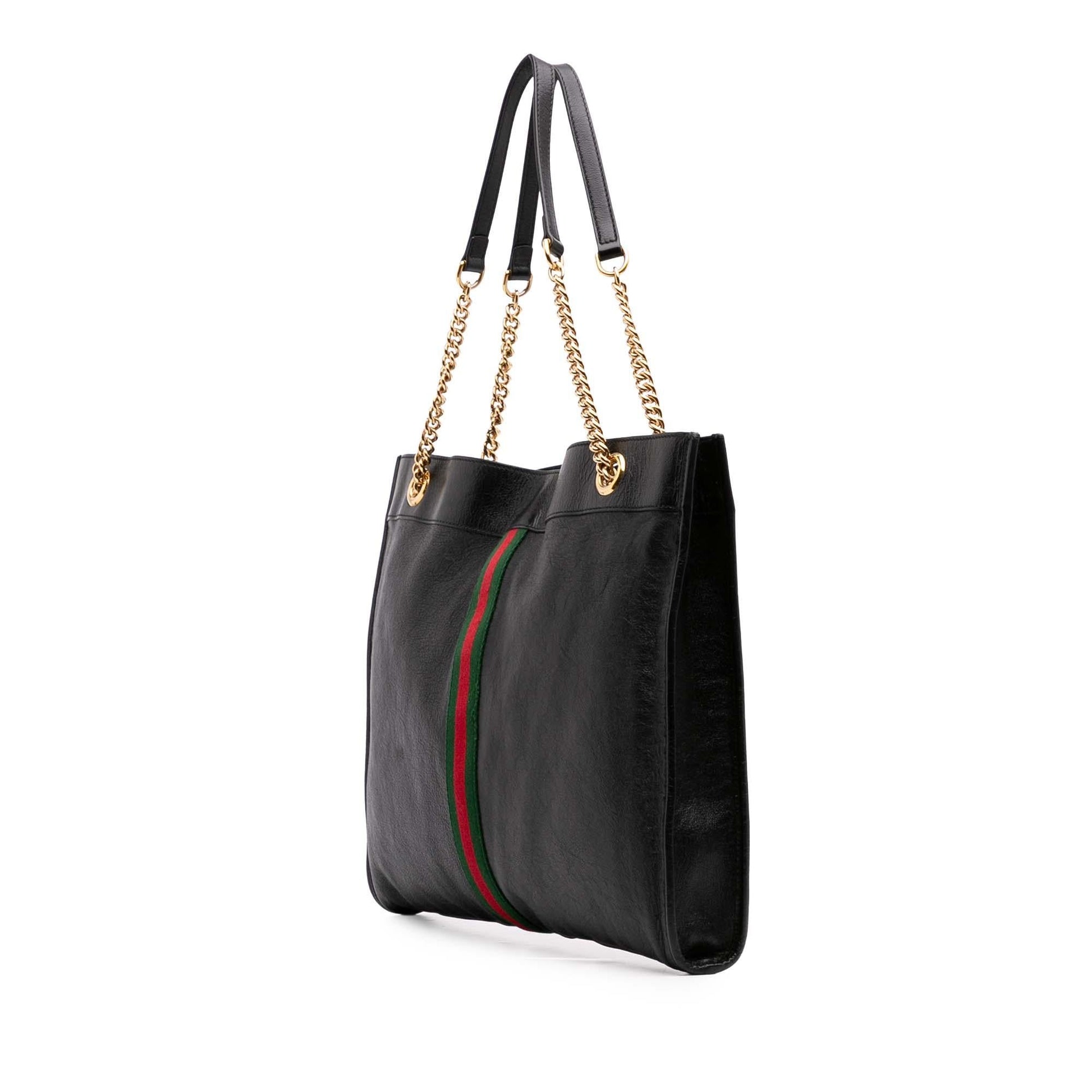 Gucci Web Rajah Leather Calf Black Large Tote Bag