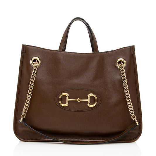Gucci Horsebit SHF Leather Brown Medium Tote Bag