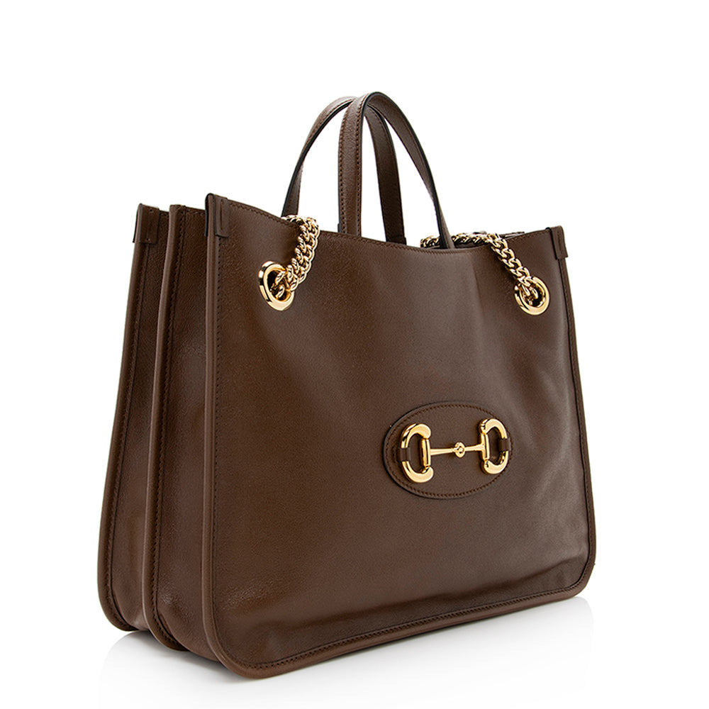 Gucci Horsebit SHF Leather Brown Medium Tote Bag