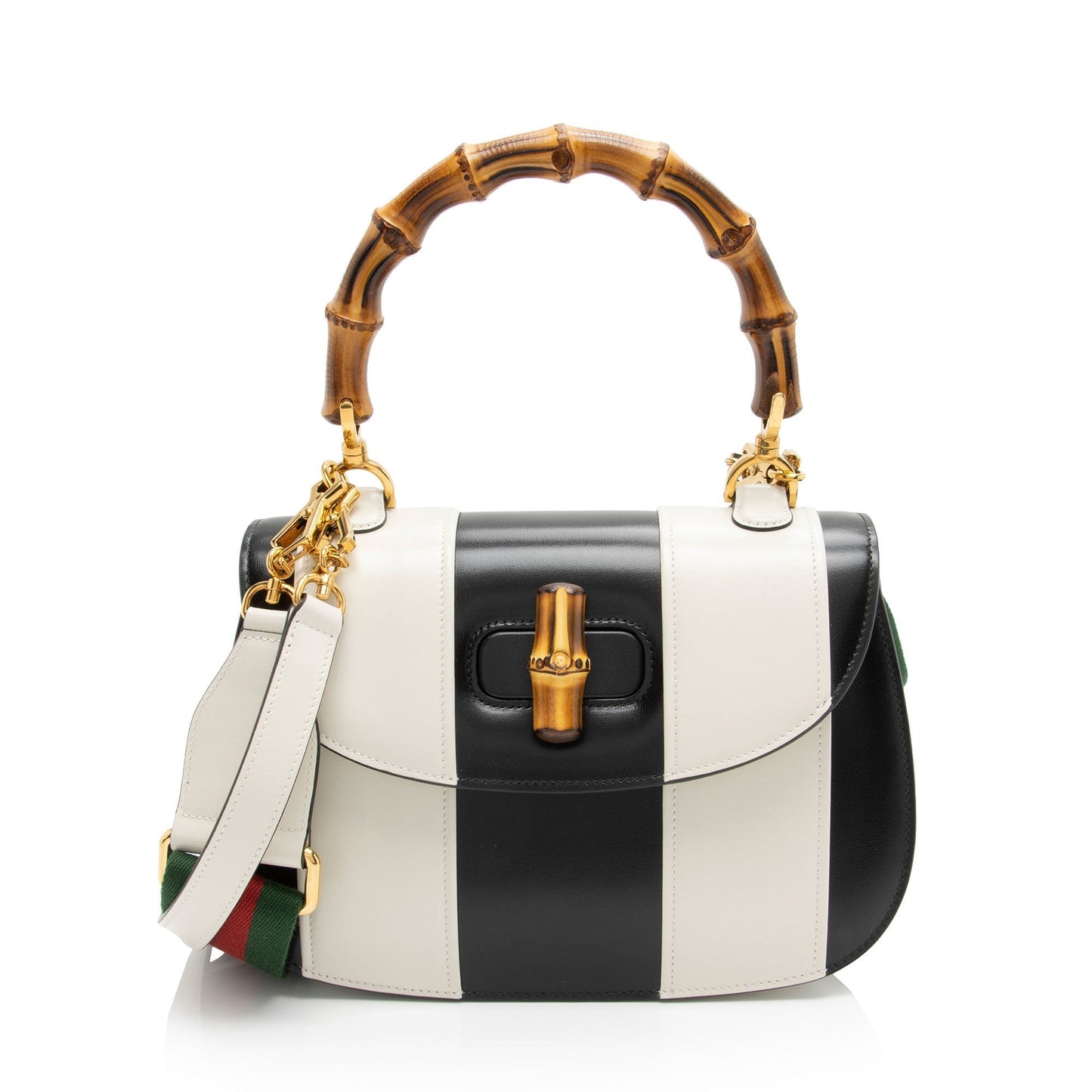 Gucci Bamboo Top Handle SHF-J7ooKd Leather Nylon Black White Satchel Bag