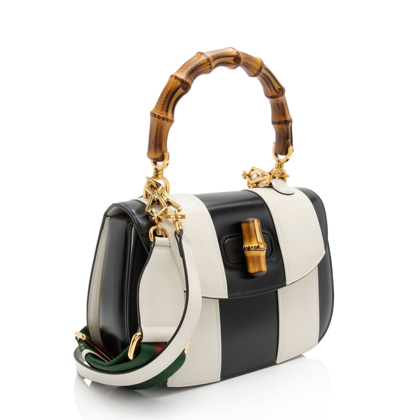 Gucci Bamboo Top Handle SHF-J7ooKd Leather Nylon Black White Satchel Bag