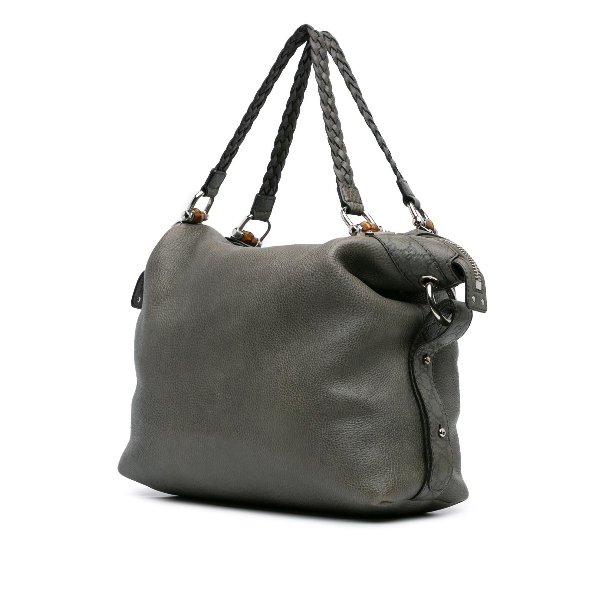 Gucci Bamboo Bar SHG-JuxF7a Leather Calf Grey Tote Bag