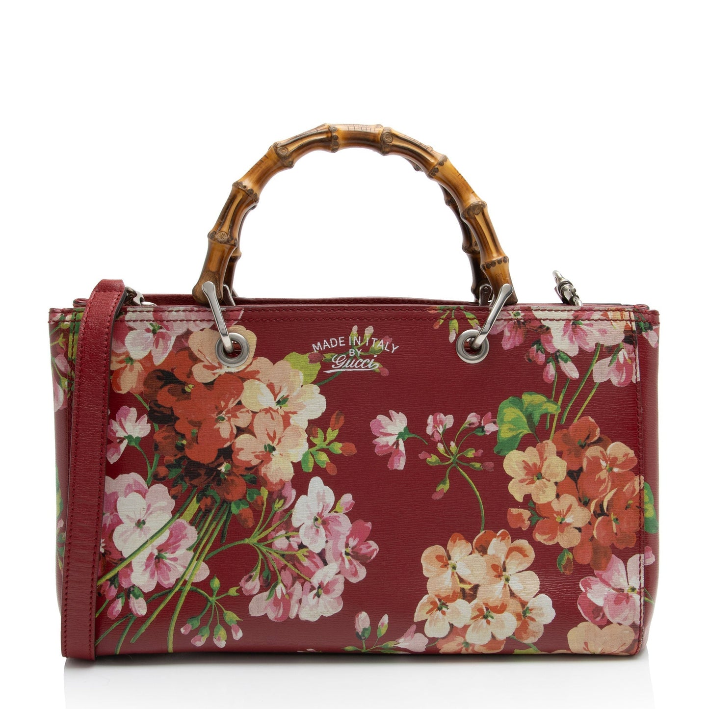 Gucci Bamboo Blooms Shopper Leather Red Medium Tote Bag