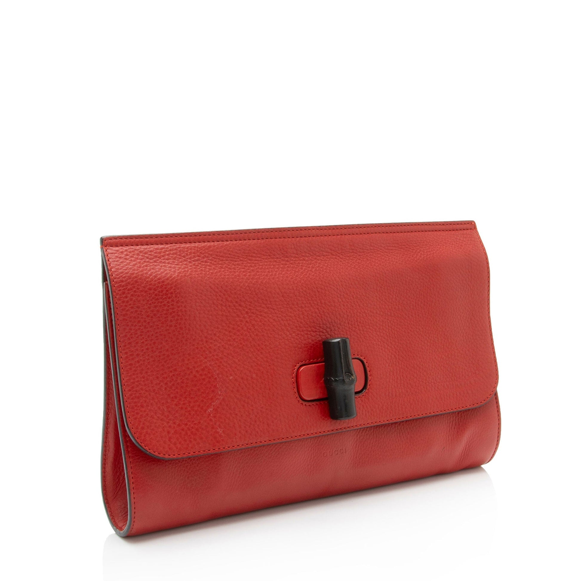 Gucci Bamboo Daily Leather Red Clutch Bag