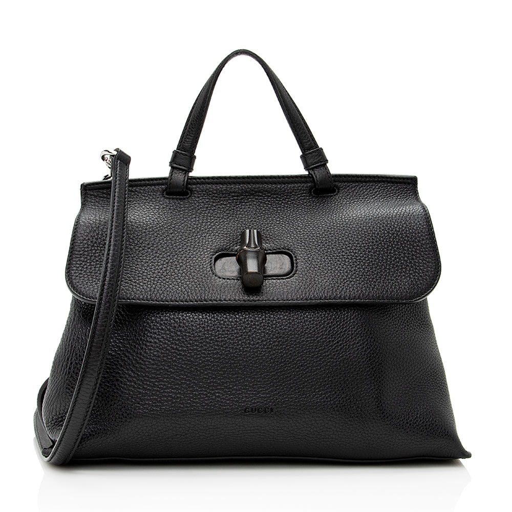 Gucci Bamboo Daily SHF Leather Black Medium Satchel Bag Satchel Shf