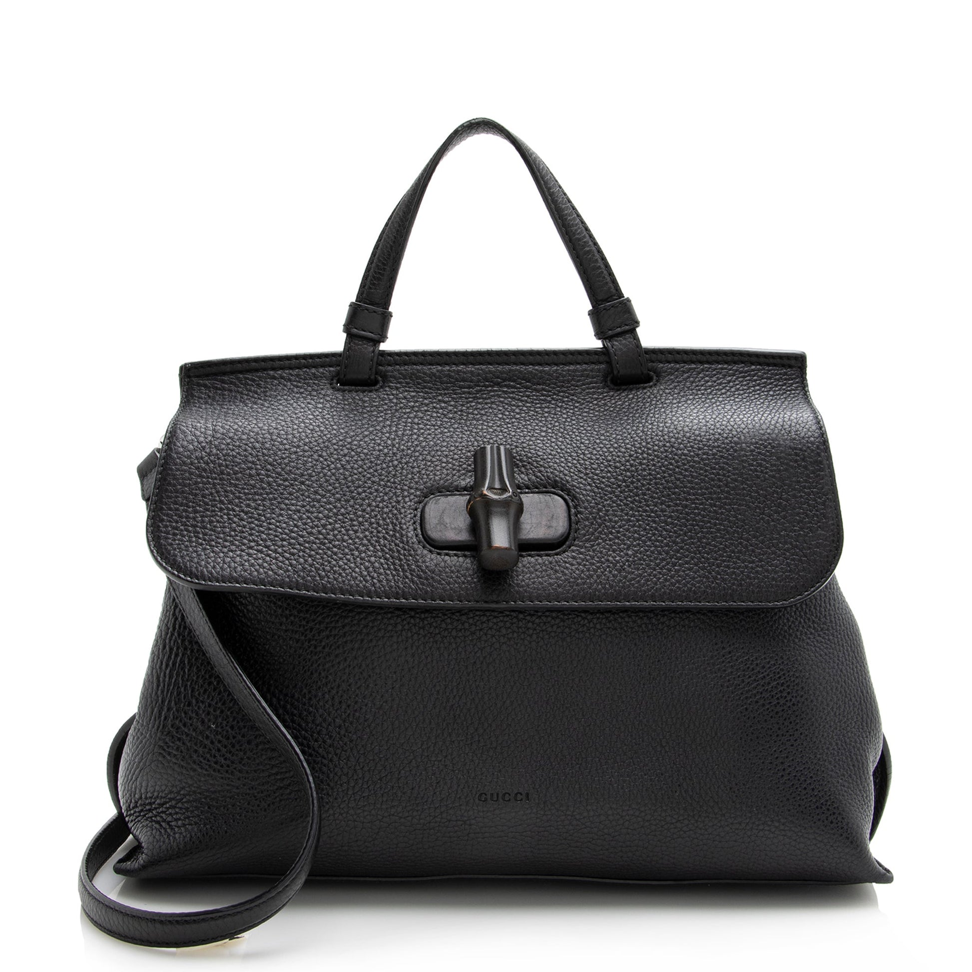 Gucci Bamboo Daily SHF Leather Black Medium Satchel Bag