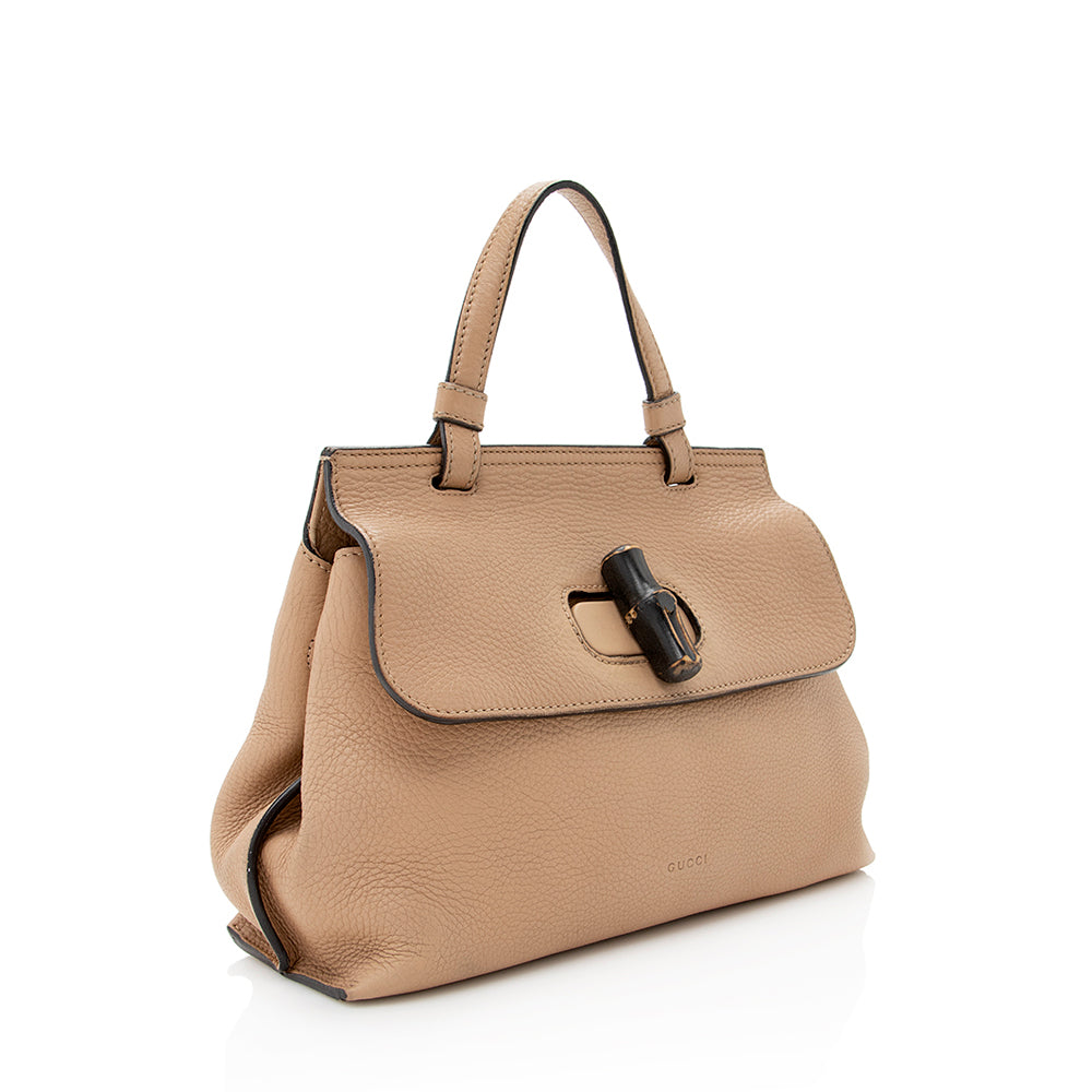 Gucci Bamboo Daily SHF Leather Beige Small Satchel Bag