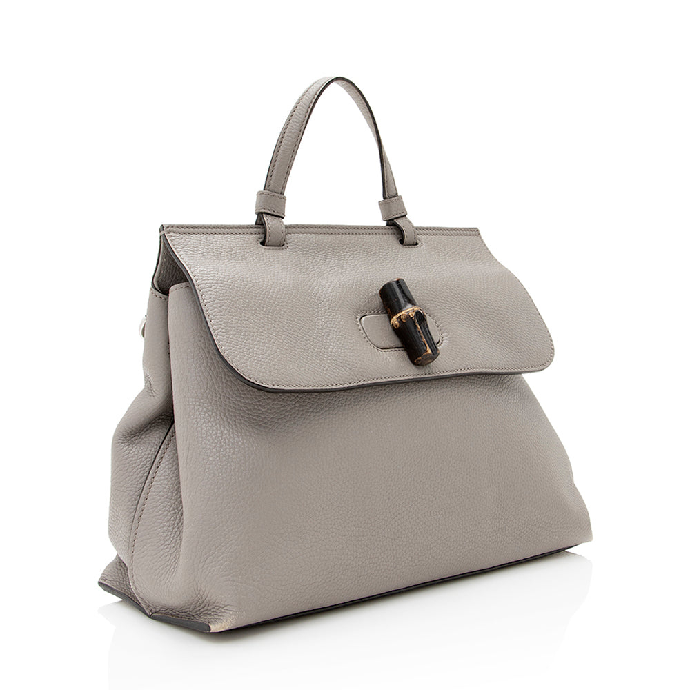 Gucci Bamboo Daily SHF Leather Grey Small Medium Satchel Bag